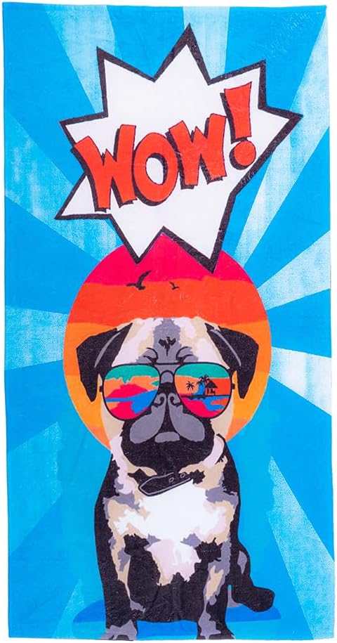 Akay Tekstil Toalla de playa y bolsa de playa con diseño de perro, toalla de baño, colores glamorosos con un diseño único, extra grande (30 x 60