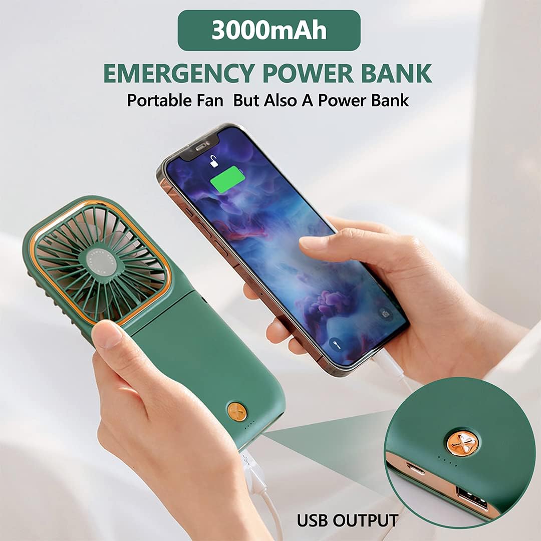 Ventilador portátil de mano para collar personal, plegable, mini ventilador recargable por USB silencioso con función de soporte para teléfono
