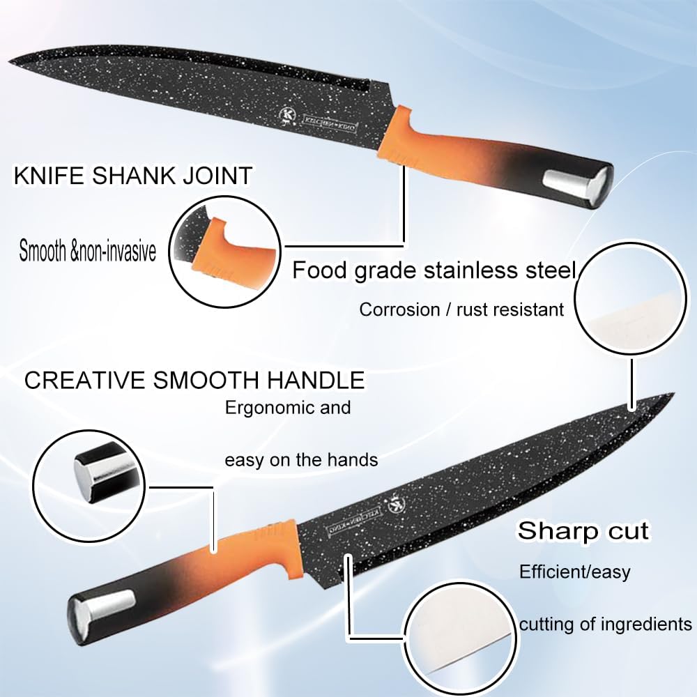 YF-TOW Juego de cuchillos de cocina, 8 cuchillos de acero inoxidable para cocina con bloque, con afiladores, antideslizantes, cuchillo de chef,