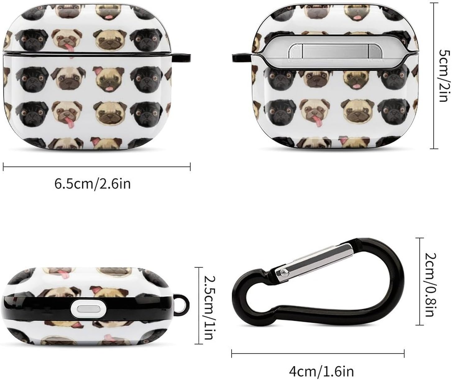 Funda para auriculares Bluetooth de Pug negro y amarillo para Airpods 3 PC, funda rígida con diseño de impresión completa, a prueba de caídas con