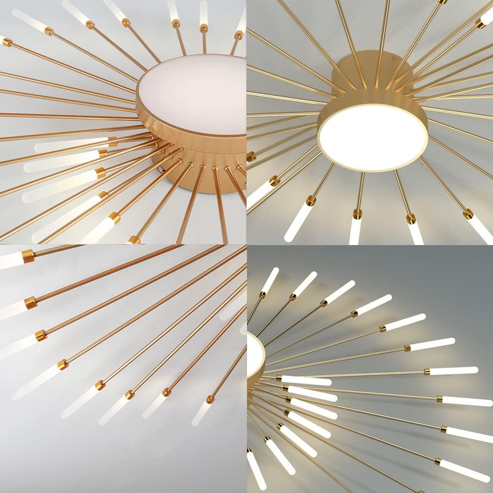 Liudefa Lámpara de techo LED de 42 pulgadas, 20 luces de techo modernas, lámpara de techo empotrada, iluminación de interior dorada para sala de