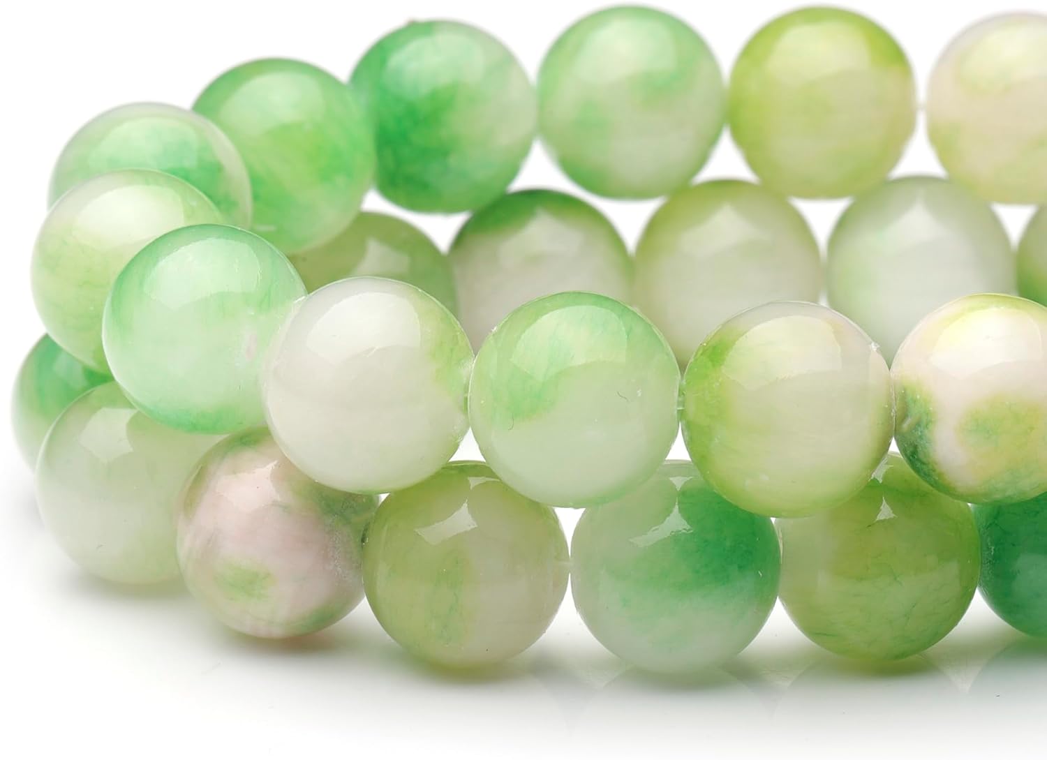 Cuentas de piedras preciosas naturales para la fabricación de joyas, cuentas redondas lisas pulidas de jade verde y blanco de 0.315 pulgadas,
