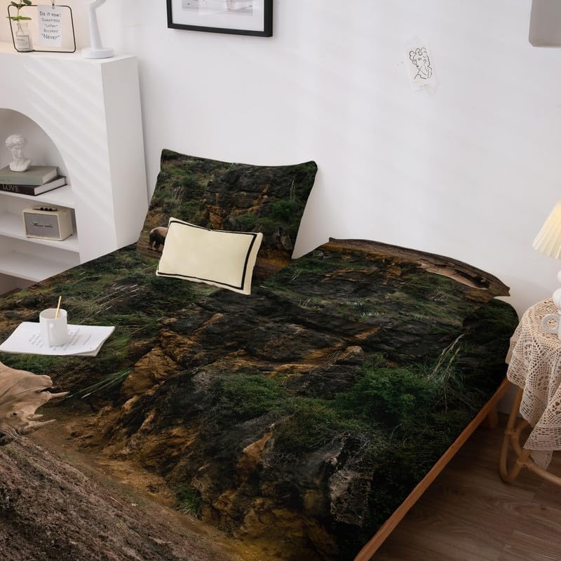 Rhino Sábanas tamaño Queen  Juegos de sábanas y fundas de almohada de paisaje  Lujosa 100% microfibra, estampado de alta cantidad de hilos, sábana