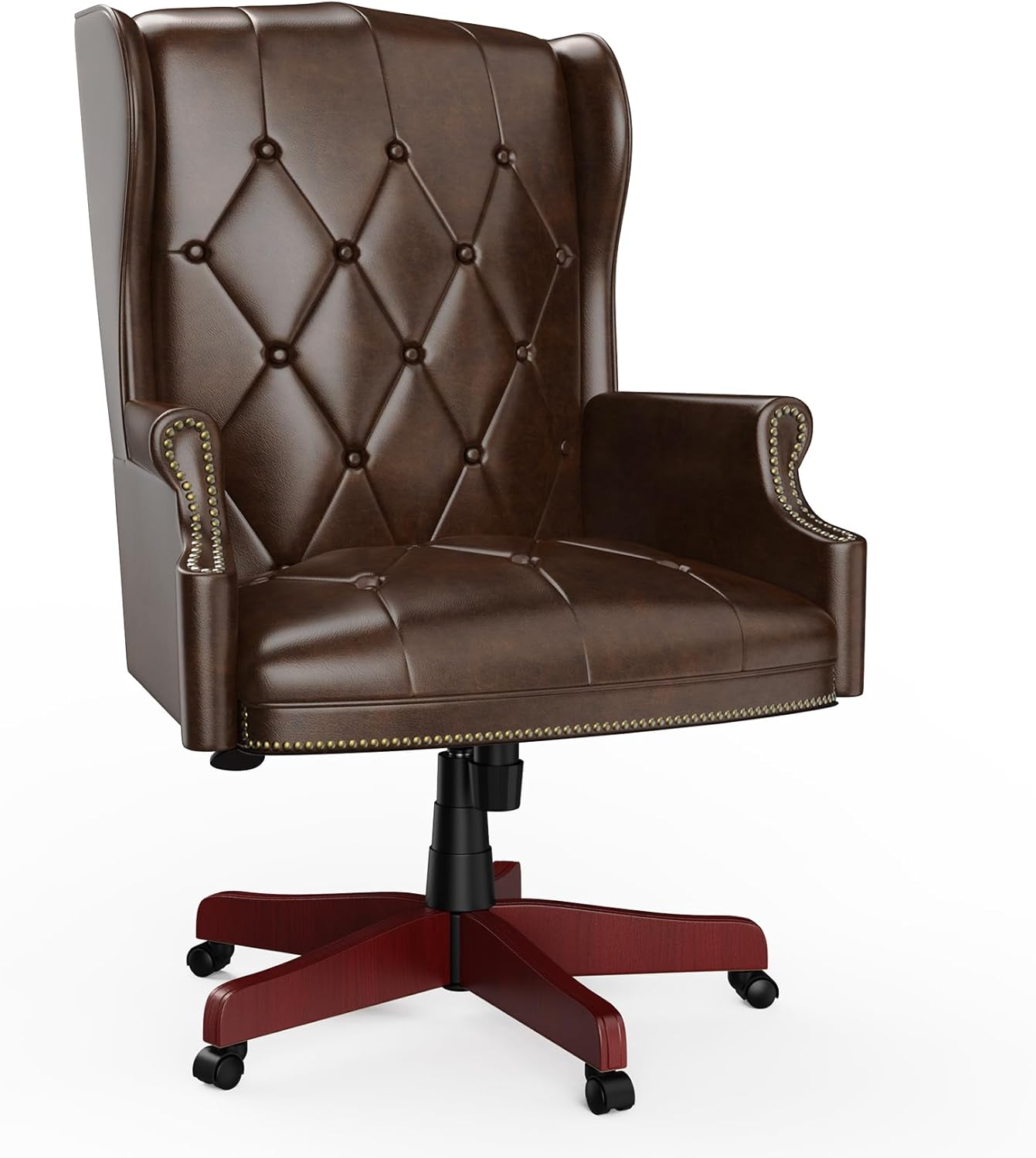 Silla de oficina ejecutiva de cuero con respaldo alto, 330 libras, diseño ergonómico, asiento y respaldo acolchados gruesos, con botones,