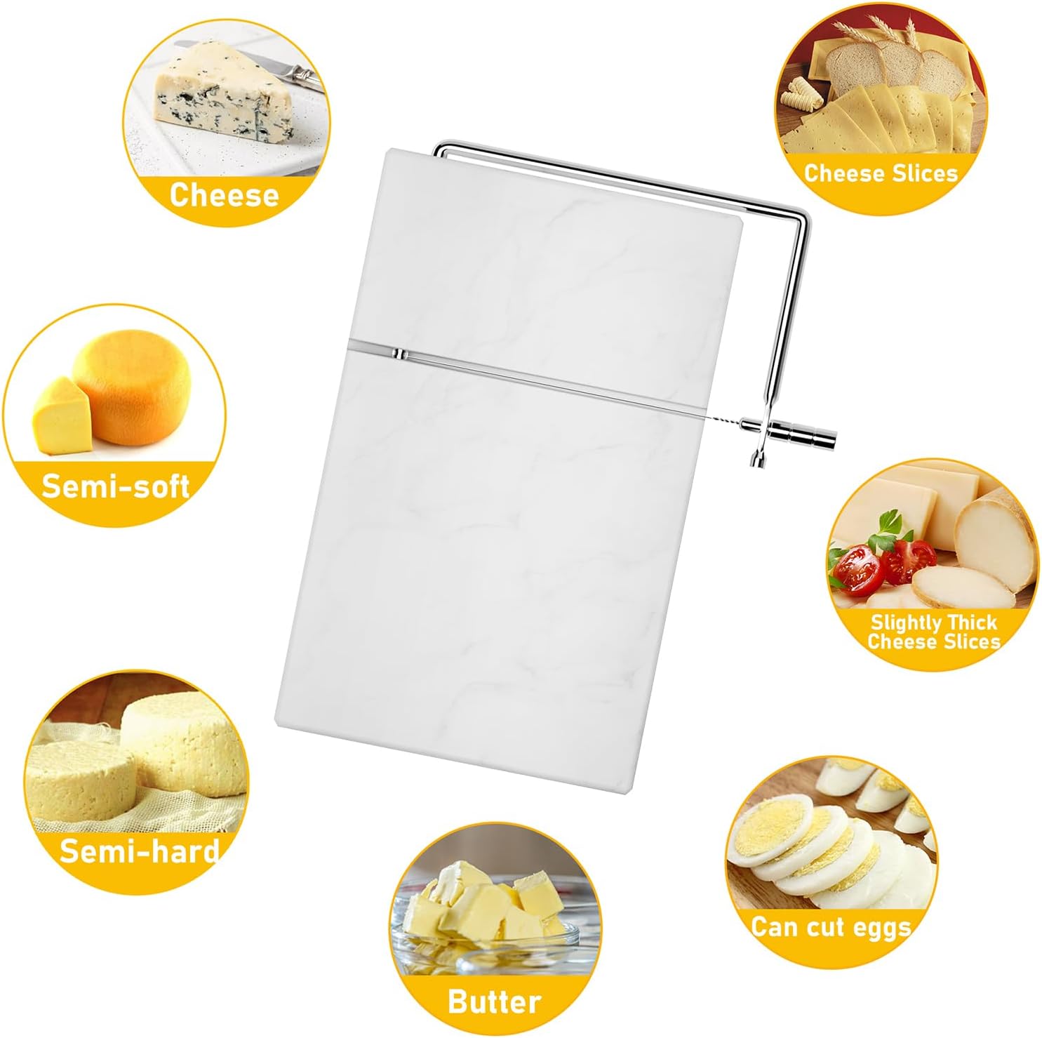 Cortador de quesos  Cortador de queso con 5 cables de corte gruesos de repuesto  Resistente tabla de mármol de 5 x 8 pulgadas para bloque de quesos,