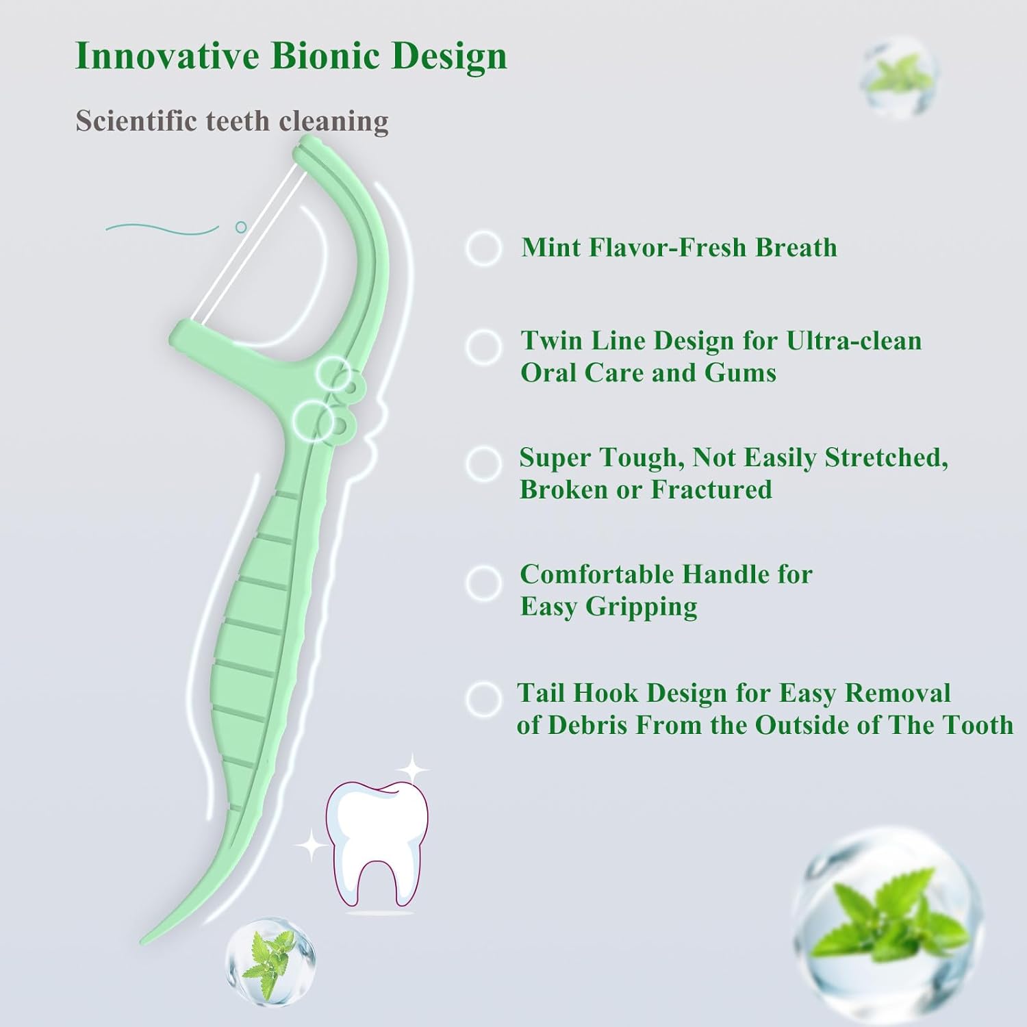 Mint – 300 hilos dentales de doble línea, hilo dental con sabor a menta, hilo dental fuerte de 2 líneas, perfecto para quitar la placa de dientes