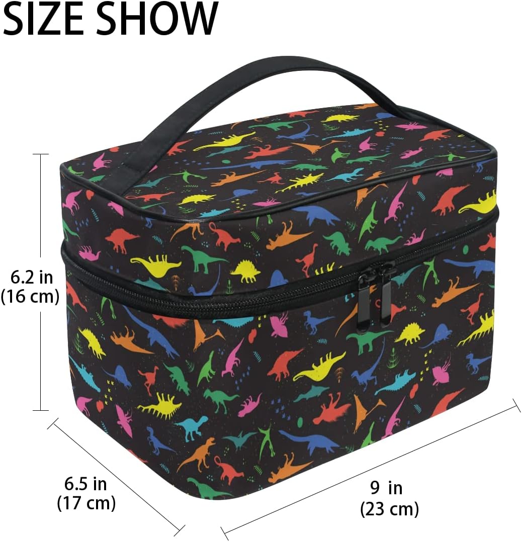 Bolsa de maquillaje, bolsa organizadora de maquillaje de viaje con estampado de leopardo rosa, neceser para niñas, mujeres y mujeres, Dinosaurio 107