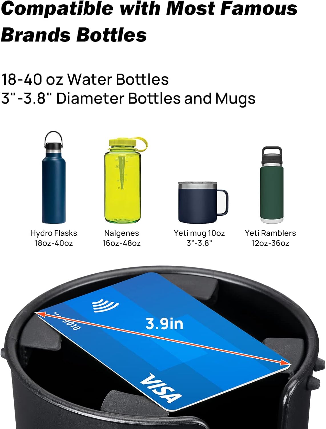 JOYTUTUS Paquete de 2 expansores de portavasos para automóvil con base desplazada, compatible con YETI, Hydro Flask, Nalgene, expansor de portavasos