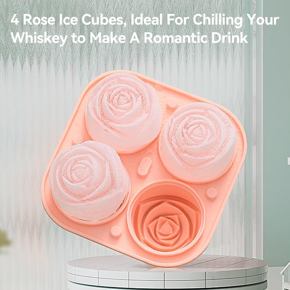 Bandeja para cubitos de hielo, moldes para cubitos de hielo de rosas de 2.5 pulgadas, bandeja de silicona para cubitos de hielo con forma de flor de