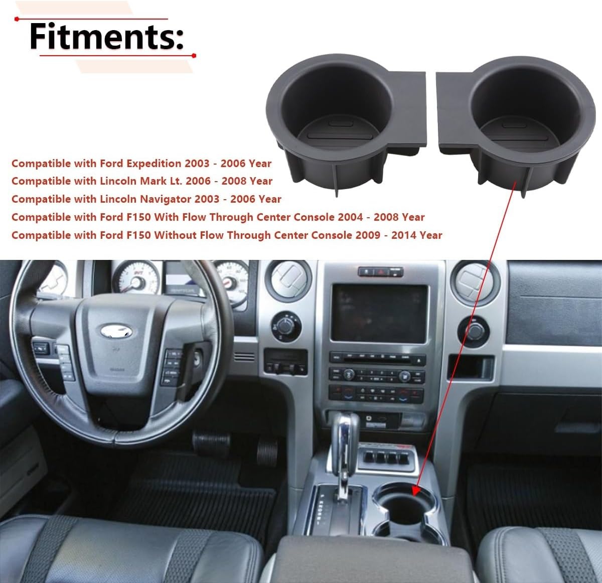 RLB-HILON 1 par de portavasos compatible con Ford F150 2004-2014, para Ford Expedition 2003-2006, Lincoln Navigator 2003-2006, para Lincoln Mark Lt.