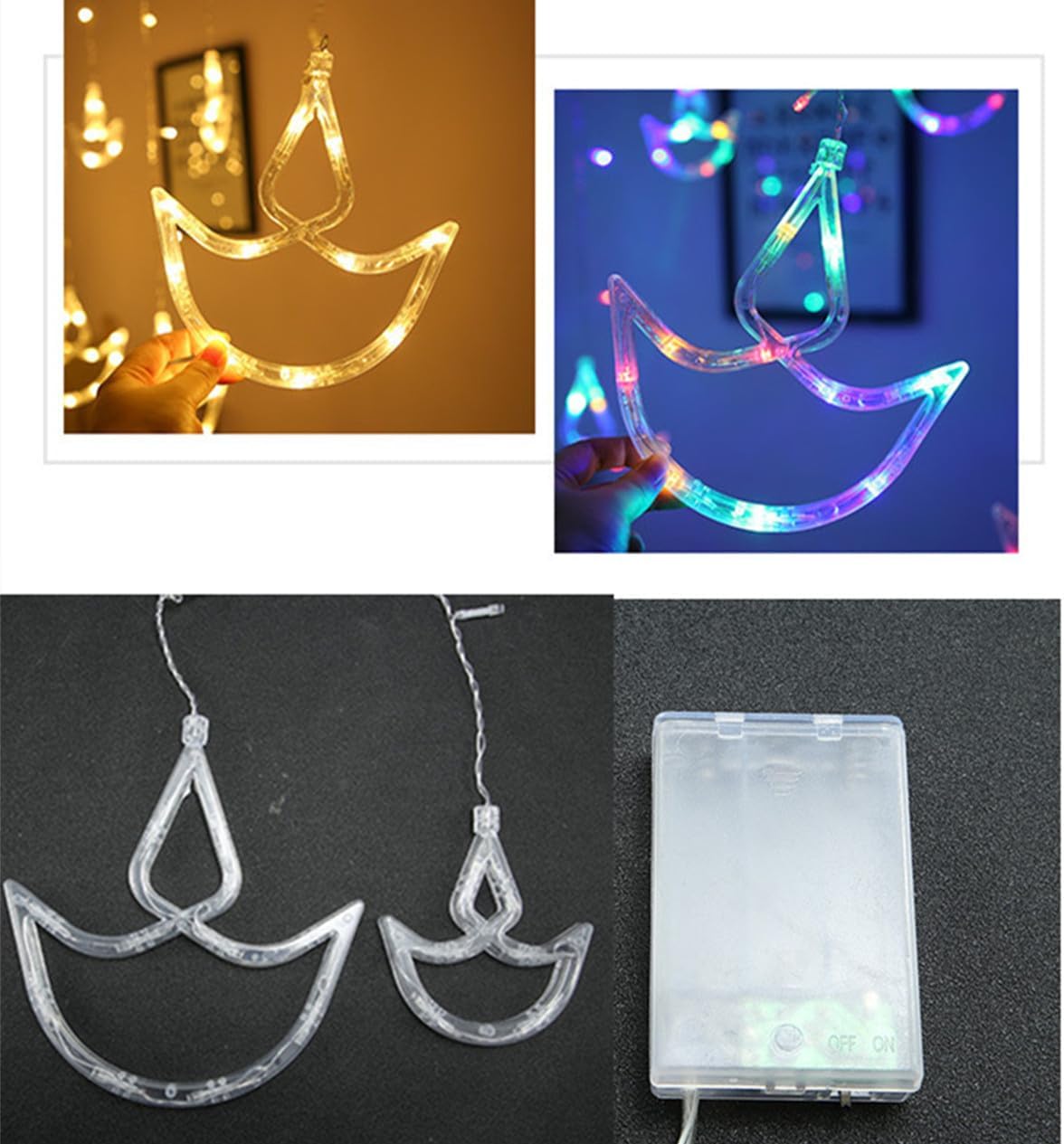 KEPATO Diwali – Tira de luces de 12 luces Diya, 138 luces LED, funciona con pilas, guirnalda de luces indias Diwali para decoración del hogar, pared