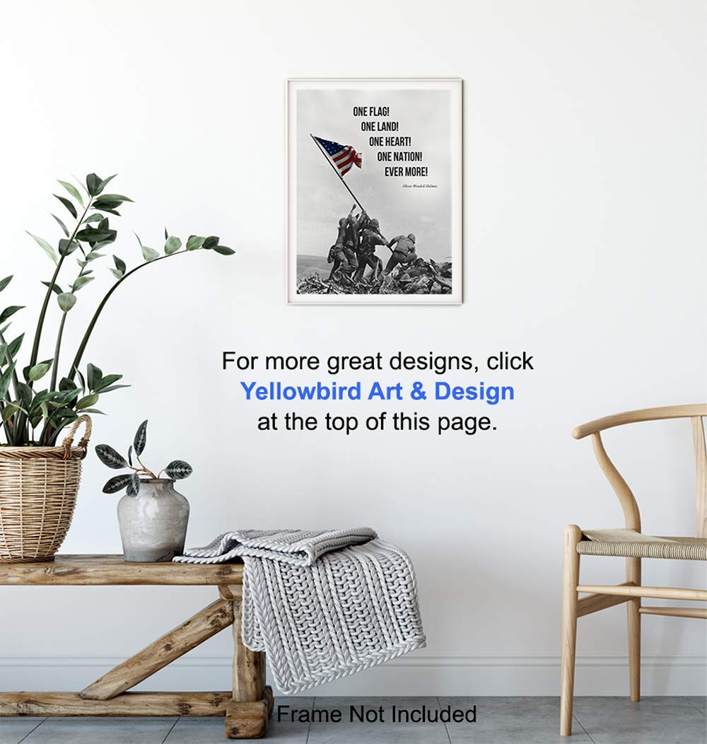 American Flag Wall Art – Marine Flag – Iwo Jima Wall Art Decorations – Marine Corps Photo – Patriotic Gifts for Men, Military Veterans – Office,