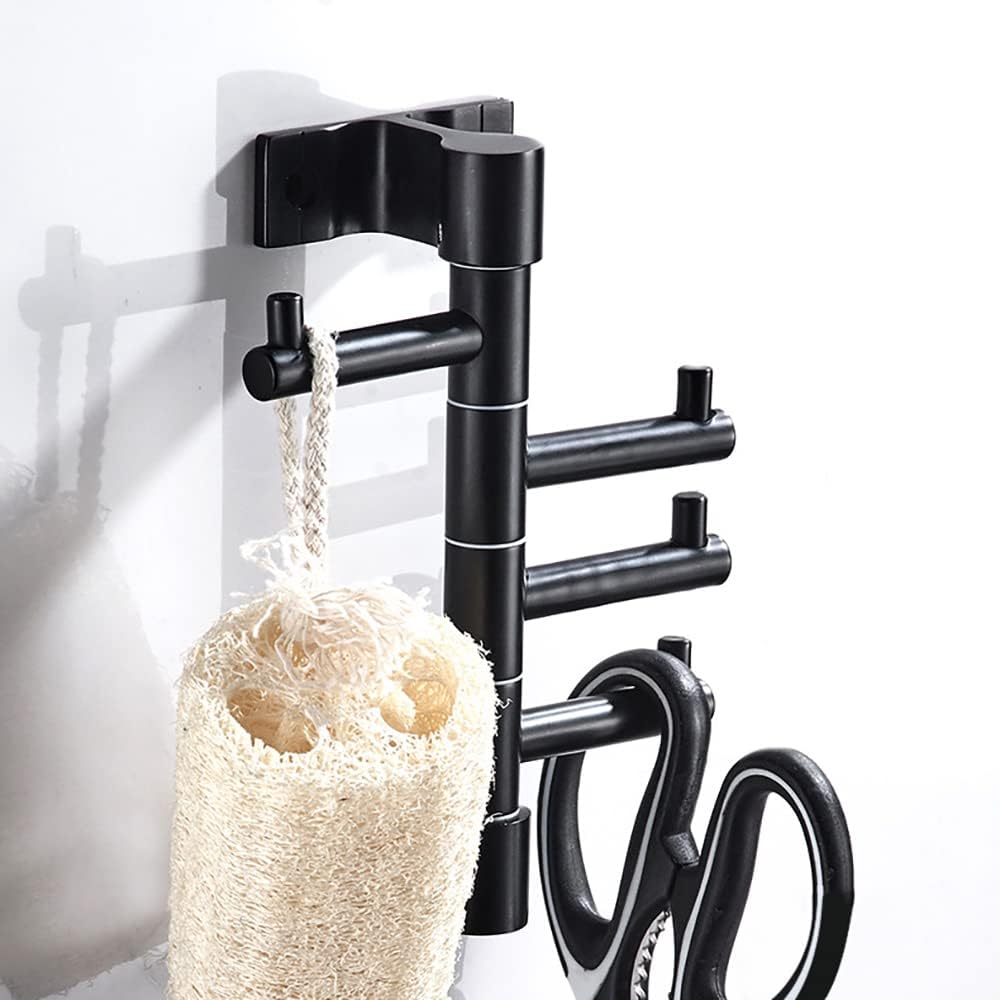 Ganchos giratorios negros para colgar en la pared con 4 brazos giratorios, múltiples ganchos para toallas de baño, ganchos para ropa, perchero de