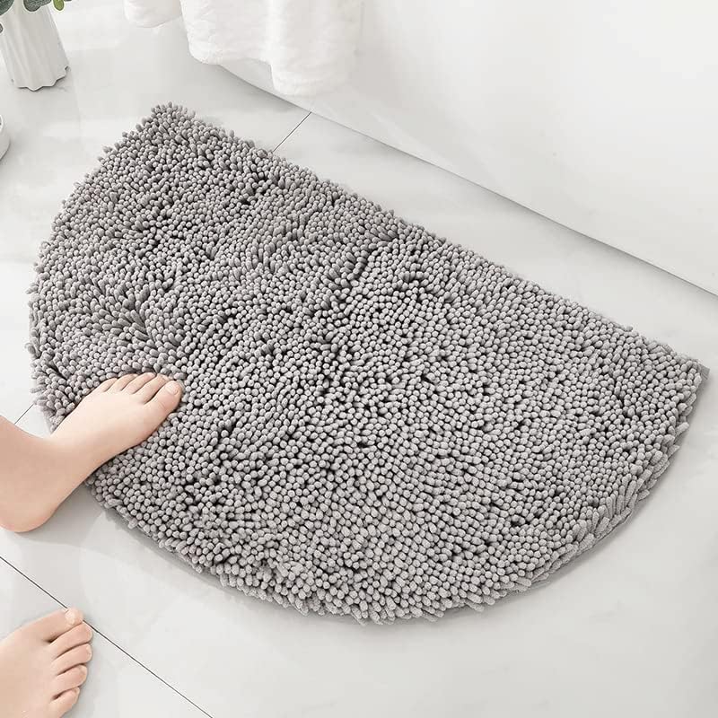 Tapete de baño absorbente de semicírculos, felpilla suave y gruesa, antideslizante, lavable a máquina, se seca rápidamente, tapete para pies peludos