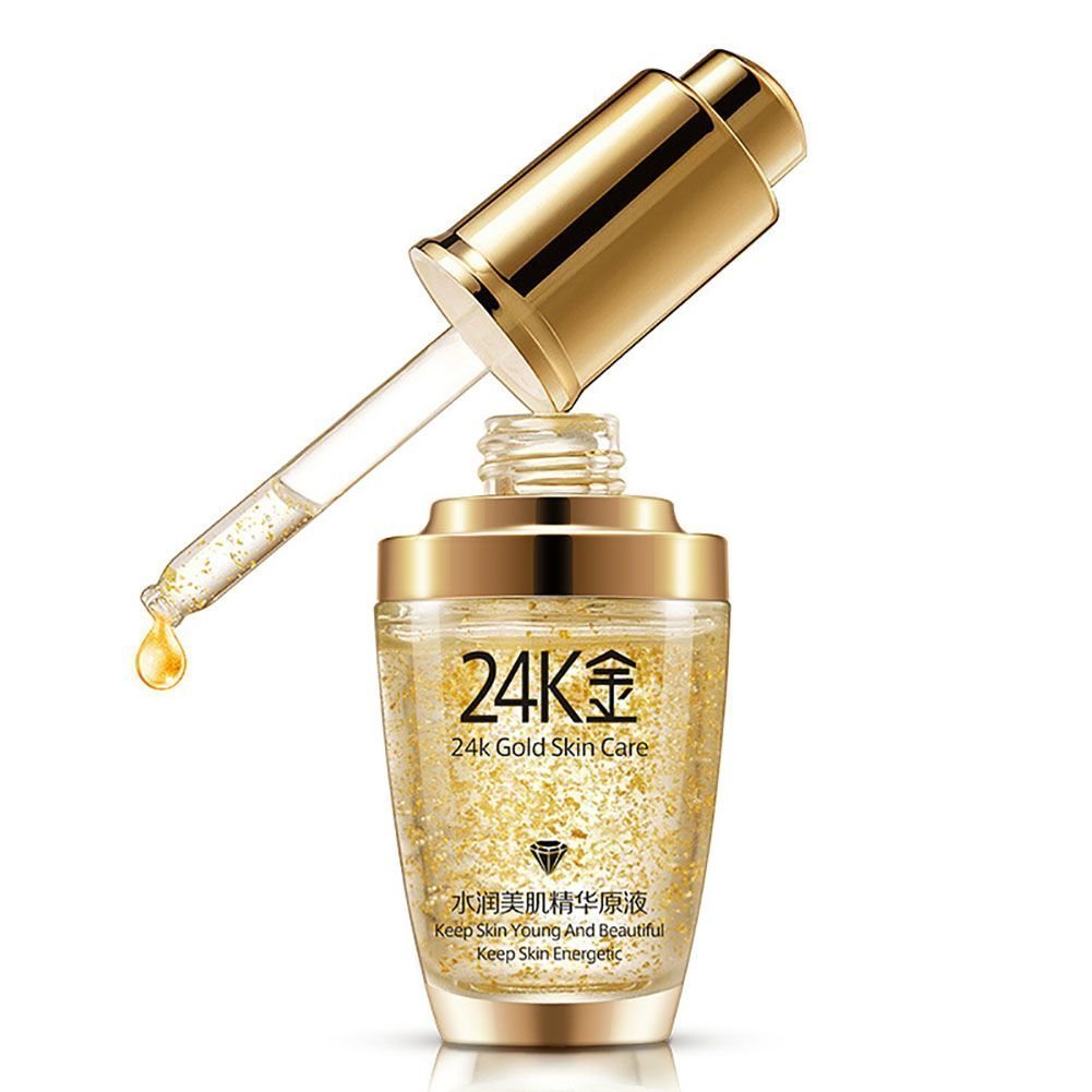 Aceite esencial de maquillaje de piel de elixir de oro rosa de 24 quilates, aceite esencial de belleza antes de la base de imprimación, aceite