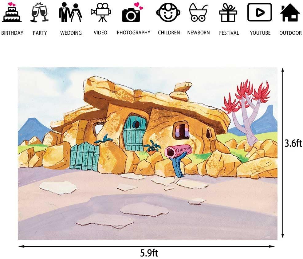 Telón de fondo de piedra de 5.9 x 3.6 pies, fondo de piedra para fotografía, picapiedra, suministros para fiesta de cumpleaños, decoración de fiesta