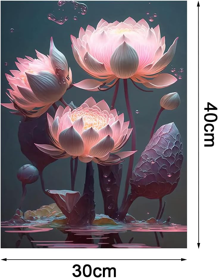 Lunyloer Pintura de diamante 5D, kit de arte de pintura de diamante de loto para adultos, pintura de puntos de diamante de taladro completo, cuadros