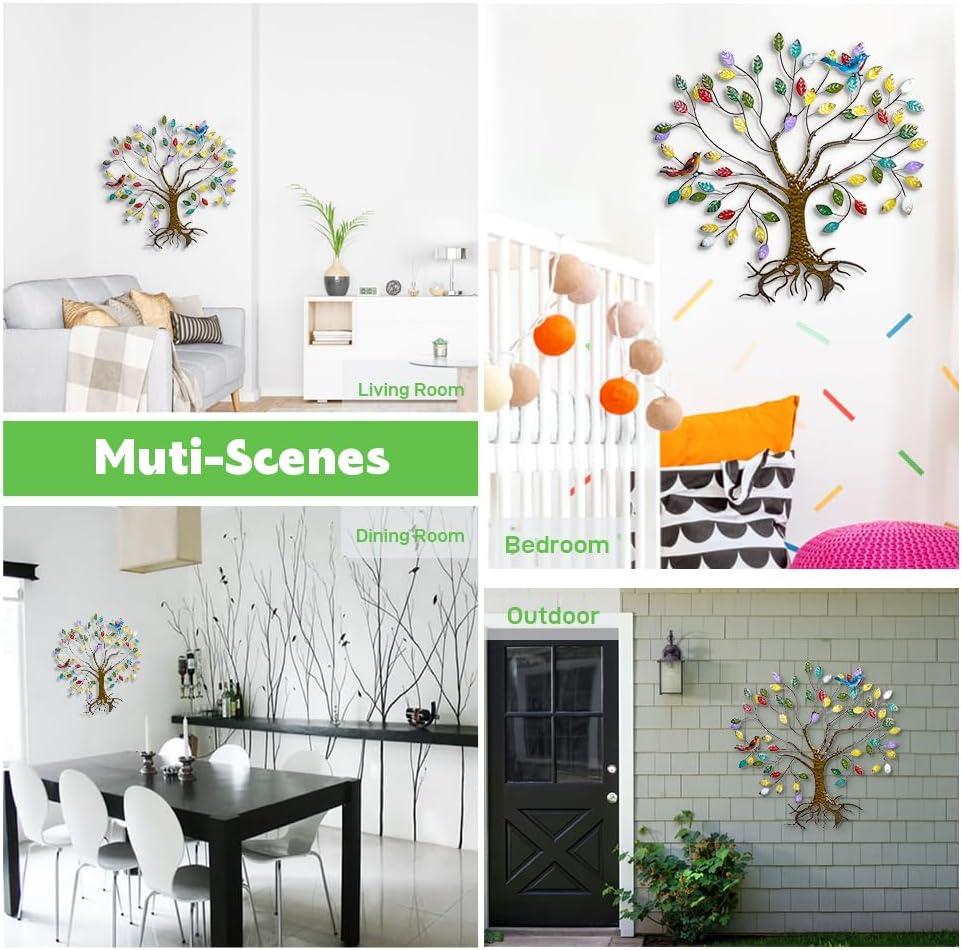 VEWOSTAR Arte de pared de metal para sala de estar, decoración del hogar, hojas coloridas, escultura de pared, árbol de la vida, hecho a mano,
