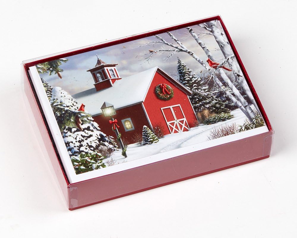 As Winter Calls – Tarjetas de Navidad en caja, 15 tarjetas y 16 sobres forrados con papel de aluminio