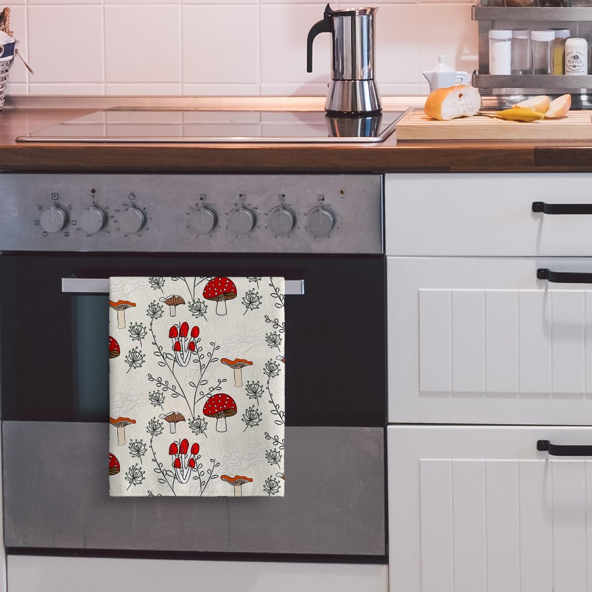 Juego de 2 toallas decorativas de cocina con forma de hongo, decoración de cocina de hongos, toallas de mano suaves y absorbentes, para secar la