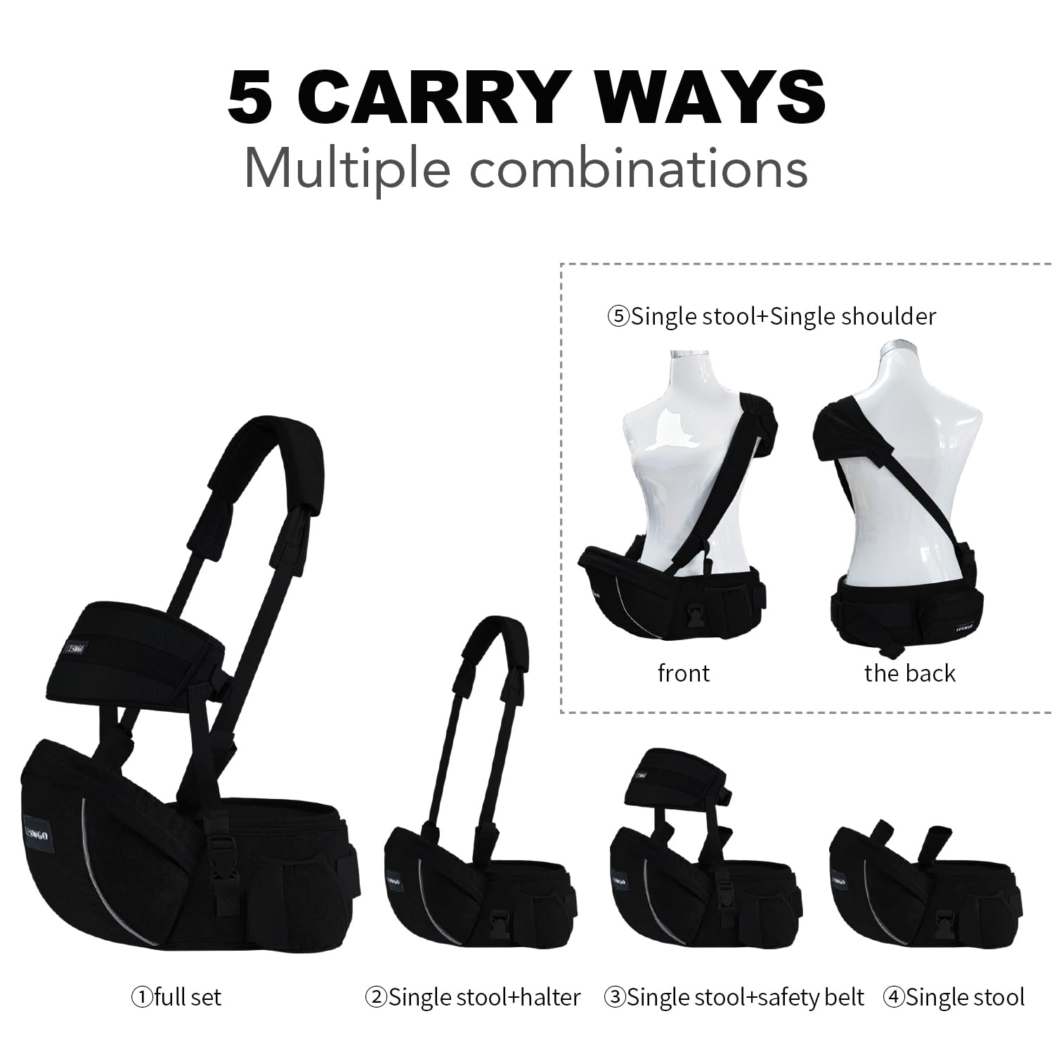 Portabebés de cadera para bebé, taburete de cintura para bebé con cintura ajustable, portabebés ergonómico con superficie de asiento de cadera