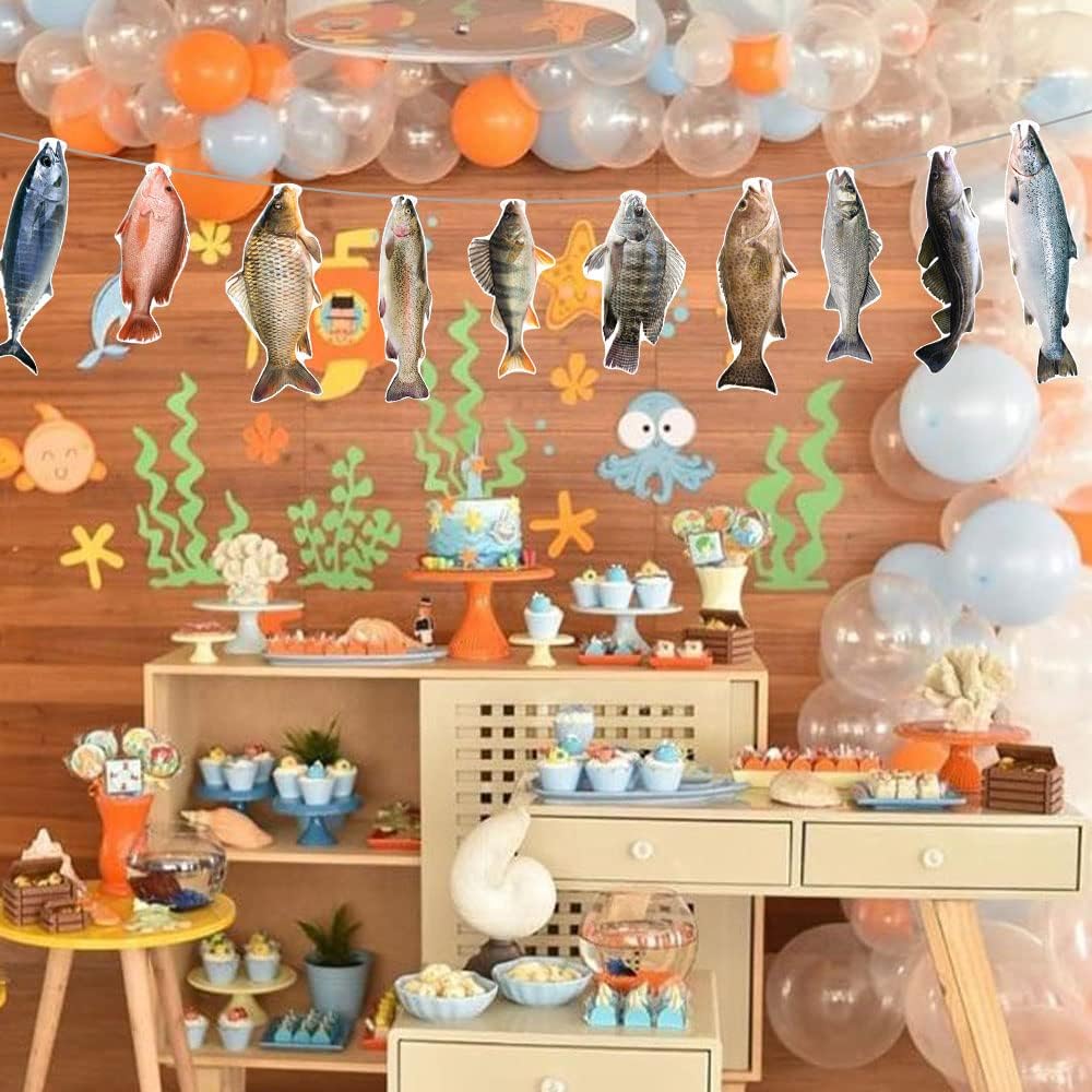 Gone Fishing String – Cartel colgante para cumpleaños, bienvenida, hogar, vacaciones, reunión familiar, competencia de pesca de lubina, estanque de