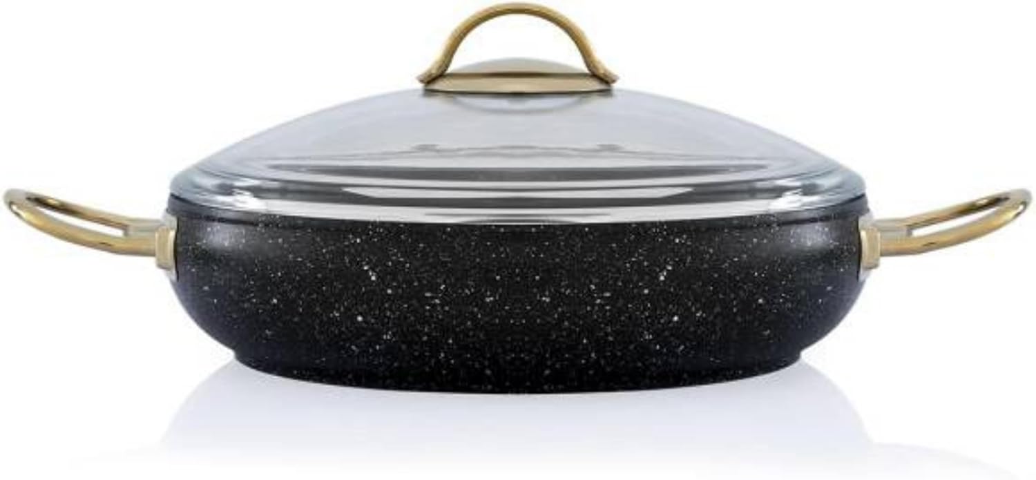 Acar Olla Negra Nostalgia Negra, Olla Antiadherente con Tapa de Vidrio, Ollas y Sartenes, Apto para Lavavajillas, Asas Elegantes de Acero