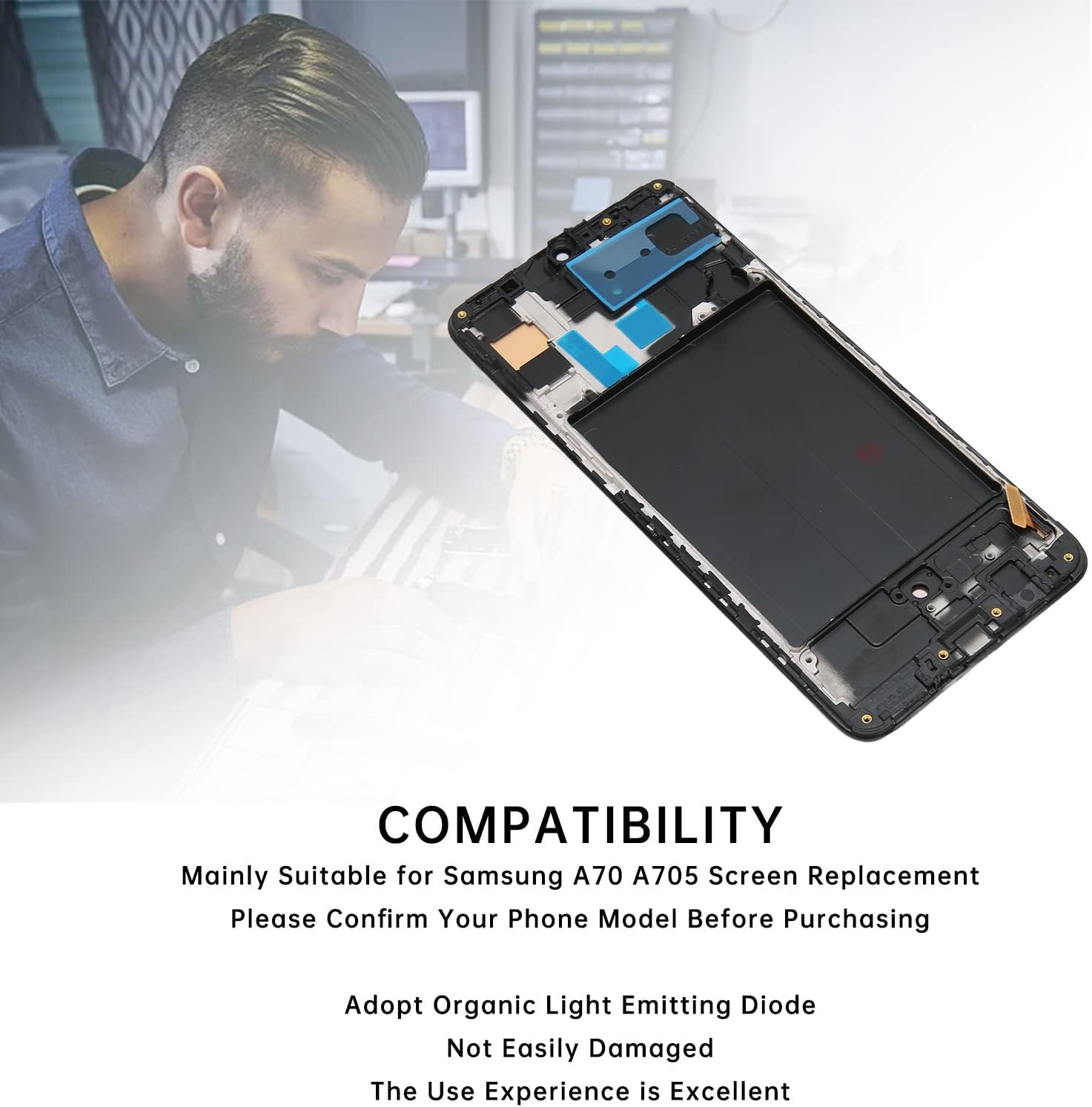 Reemplazo táctil digitalizador Asamblea, para Samsung A70 A705 pantalla OLED con huellas dactilares, pantalla táctil digitalizador Asamblea con