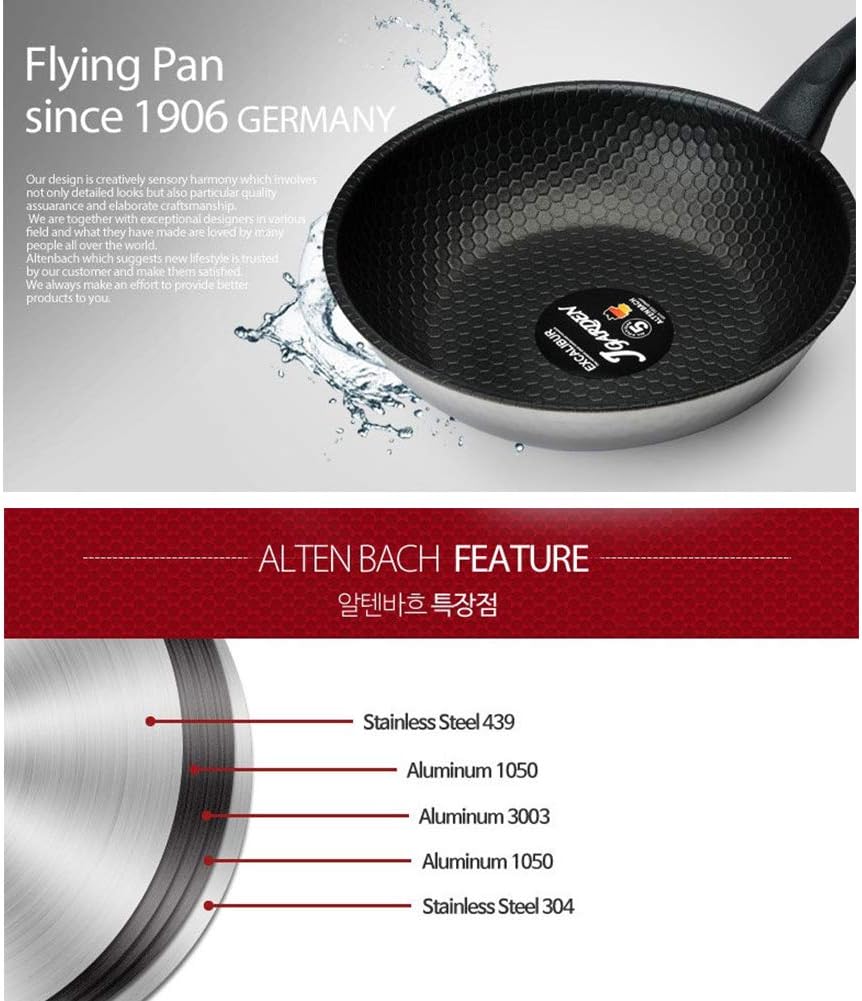 ALTEN BACH – Sartén para wok románica de 3 capas, antiadherente, acero inoxidable, aluminio, 8 pulgadas, 10 pulgadas, 11 pulgadas, 12 pulgadas (11.8