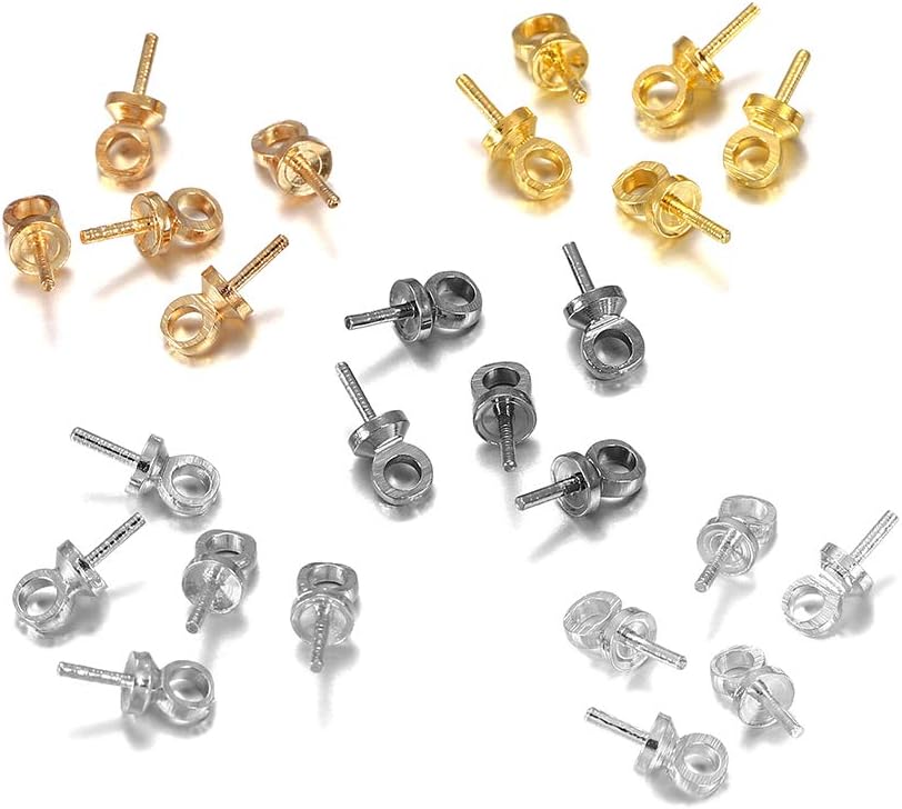 50 pines de latón con medio agujero, pasadores de ojo de tornillo para dijes, conector colgante de perla, accesorios de joyería perforados en la