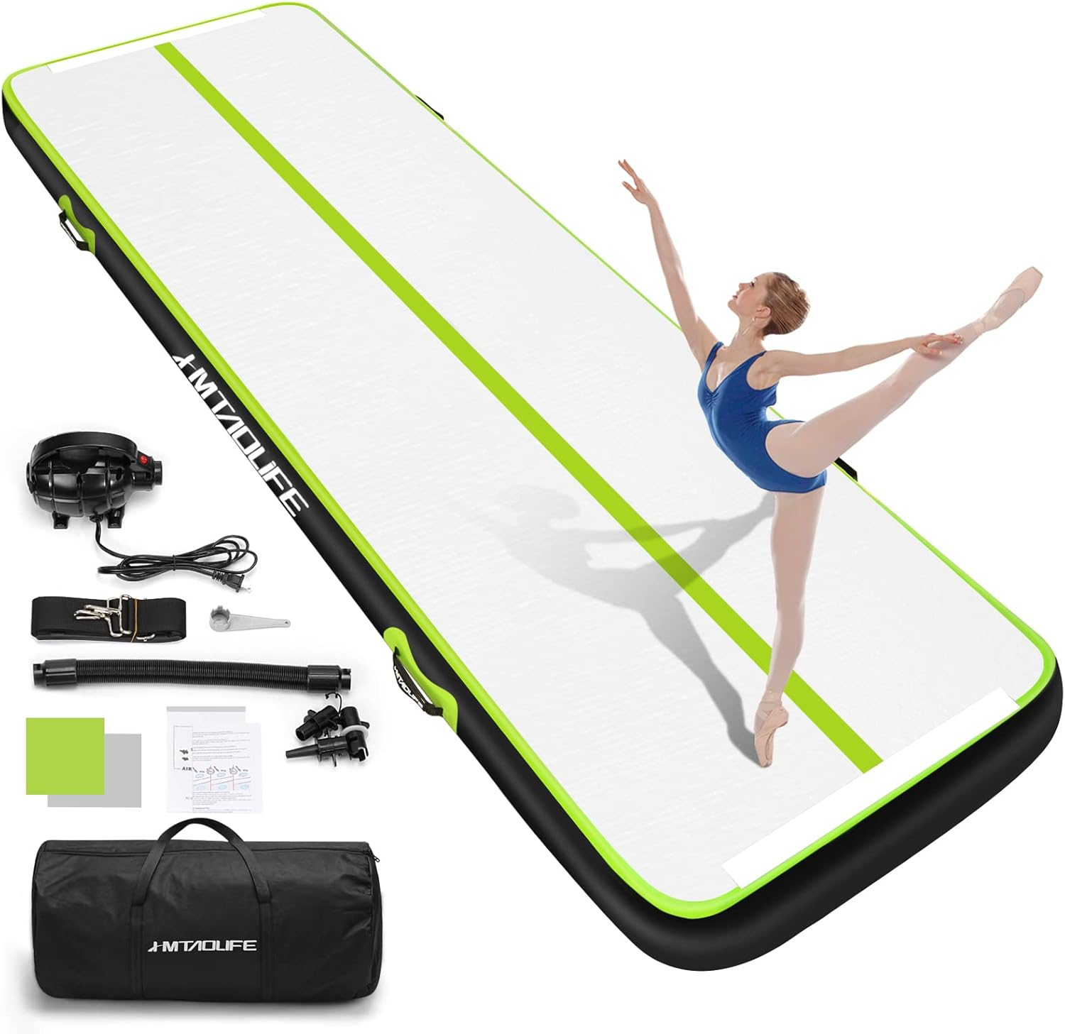 Hmtaolife Colchoneta de gimnasia con correa para el hombro, 6.610131620 pies de entrenamiento inflable para niños, piso grueso con bomba eléctrica,