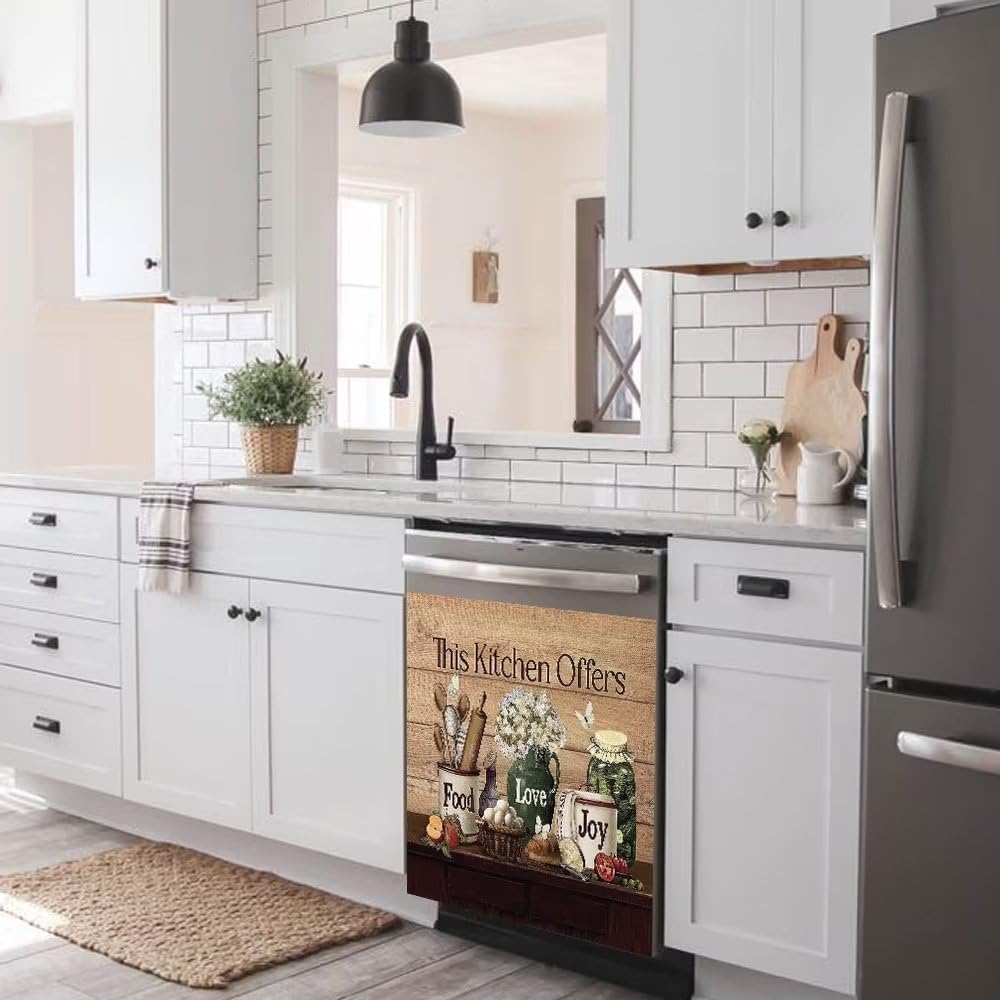 Cubierta magnética para lavavajillas, jarrón con diseño de flores y mariposas, para refrigerador, calcomanía decorativa para frasco de alimentos y
