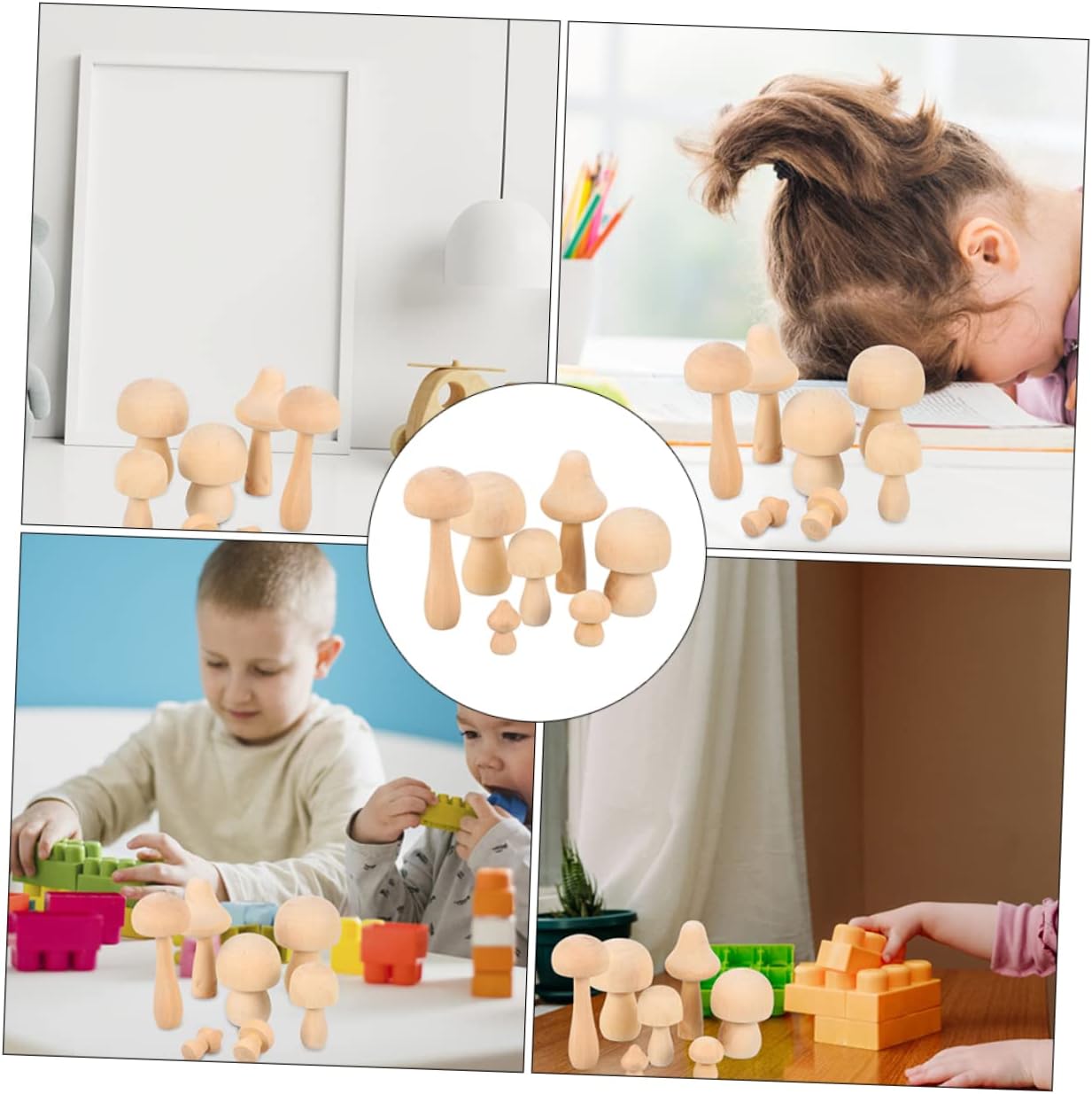 EXCEART 42 Pcs White Mushroom Natural Unfinished Mushrooms Nativity Toys for Kids DIY Mushroom Crafts Christmas Peg Mushroom Head Pegs Gnome Peg
