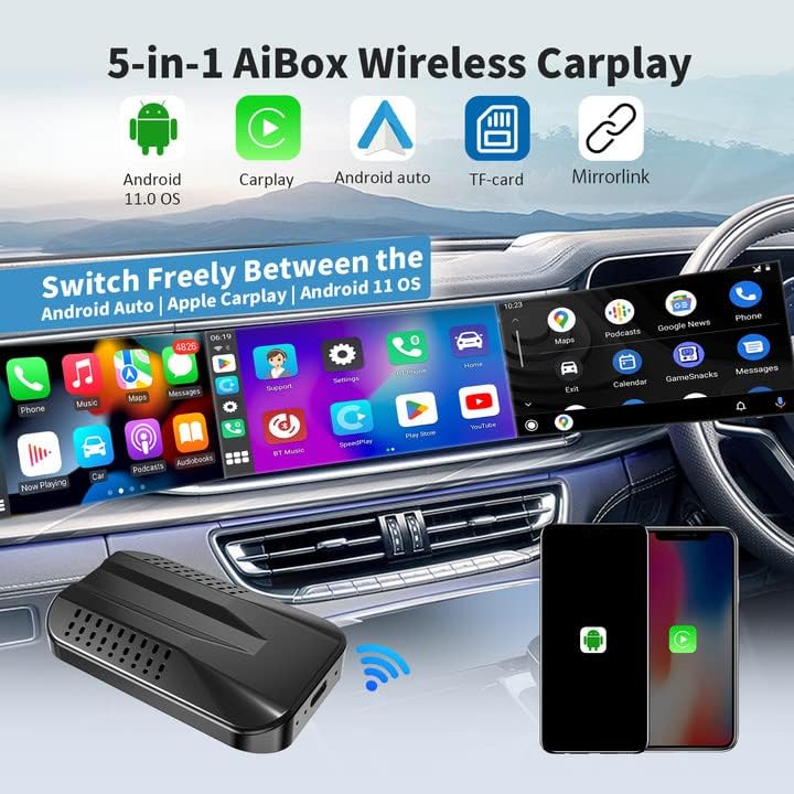 Adaptador inalámbrico Carplay con Netflix YouTube TikTok Google Play, Carplay inalámbrico y adaptador automático Android para automóviles CarPlay