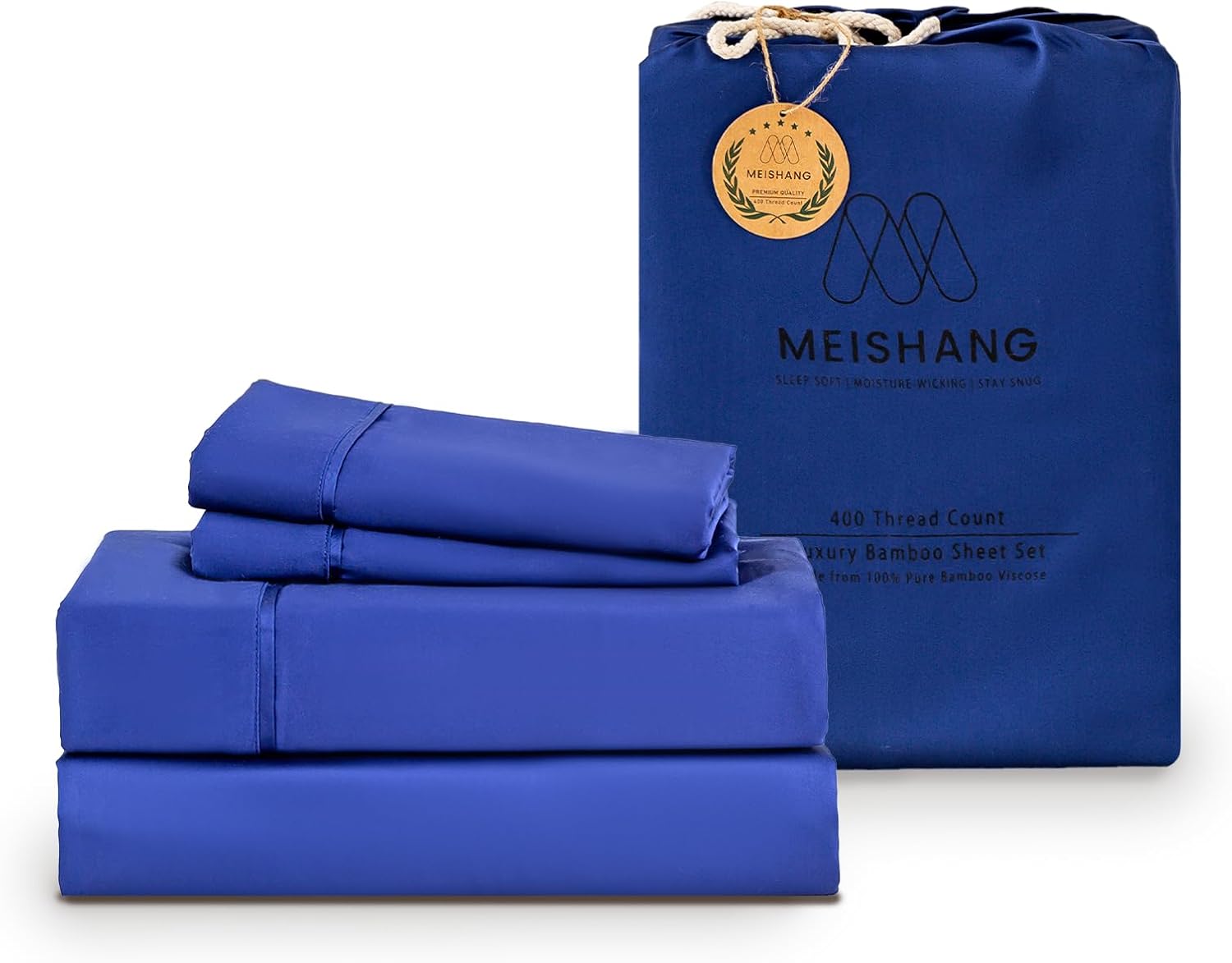 MEISHANG Juego de sábanas de bambú tamaño King, 100% viscosa orgánica pura, juego de sábanas refrescantes de bambú de 400 hilos, ajuste de bolsillo