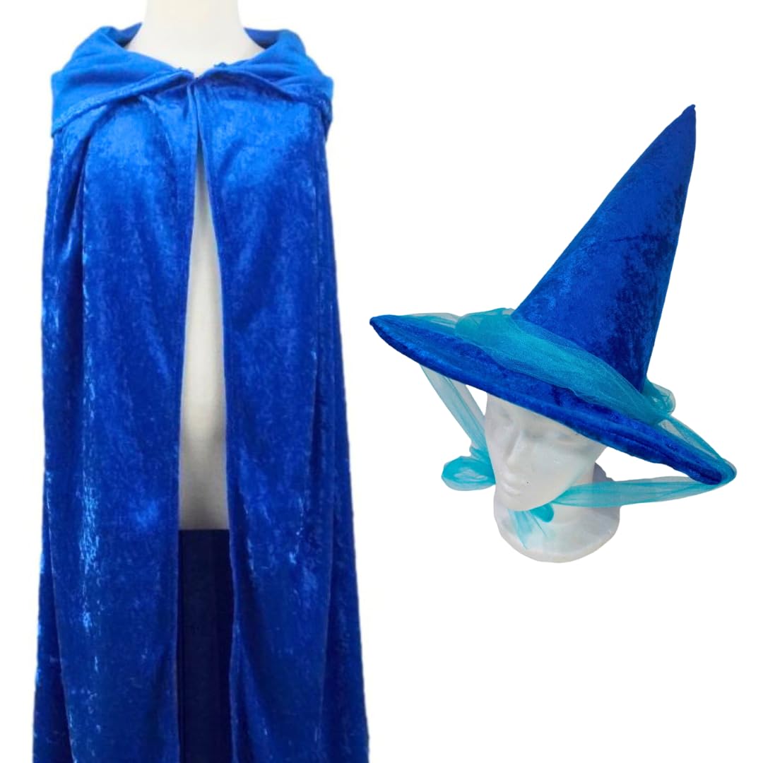 Sleeping Beauty Good Fairy Costume Sets (Hats and Capes) – Kids, Teen, Adult and Plus Sizes (Plus Size, Blue)