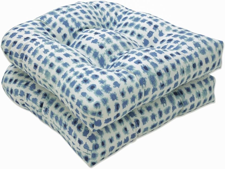 Pillow Perfect Exterior  Cojín de asiento de mimbre de porcelana Alauda para interiores (juego de 2), 19 X 19 X 5, azul