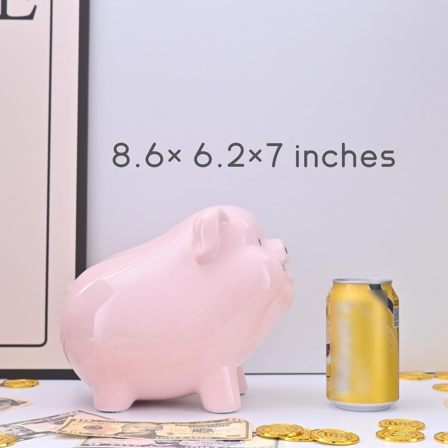 Alcancía de 8 pulgadas para adultos debe romperse para abrir, cerámica, alcancía para niñas, caja de dinero para regalo en efectivo, banco de