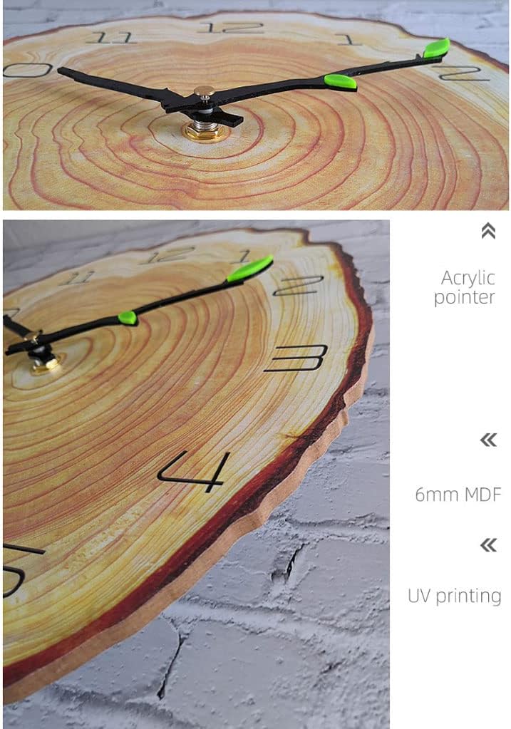 Reloj de pared Wood Grain Design Wall Clock Creative Pastoral Style Irregular Shape Clock Silent Non-Ticking Hanging Clock Battery Operated for