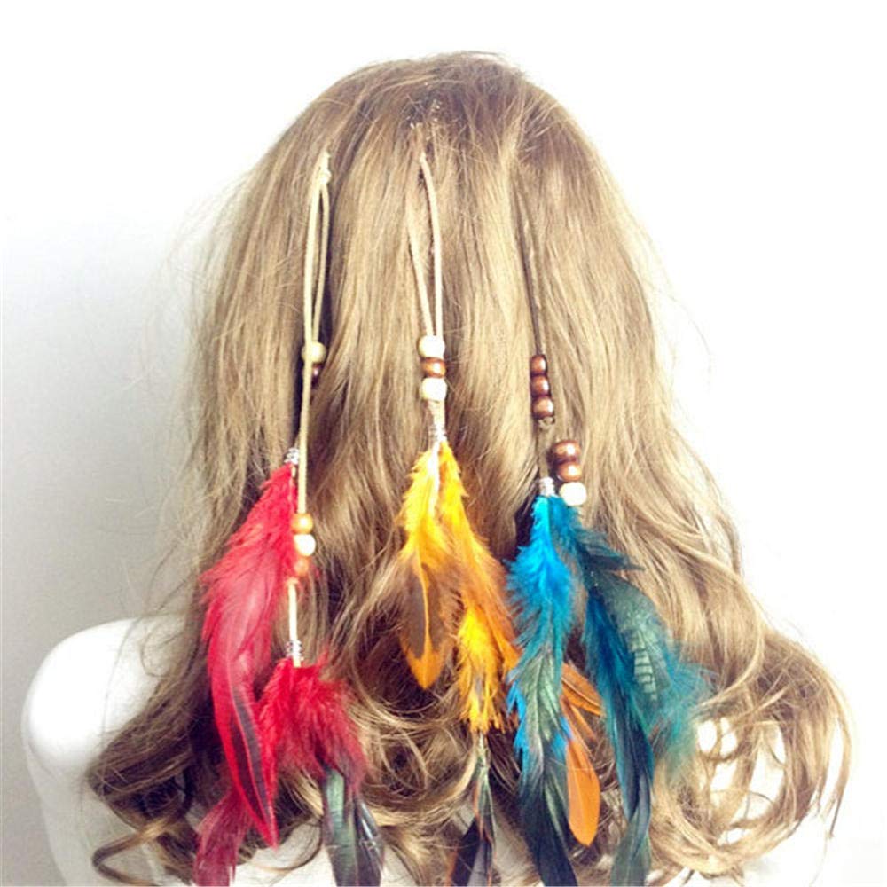 6 piezas de diadema con clip de plumas para mujeres y niñas, extensiones de pelo de colores bohemios, diadema hippie con borlas, banda para el