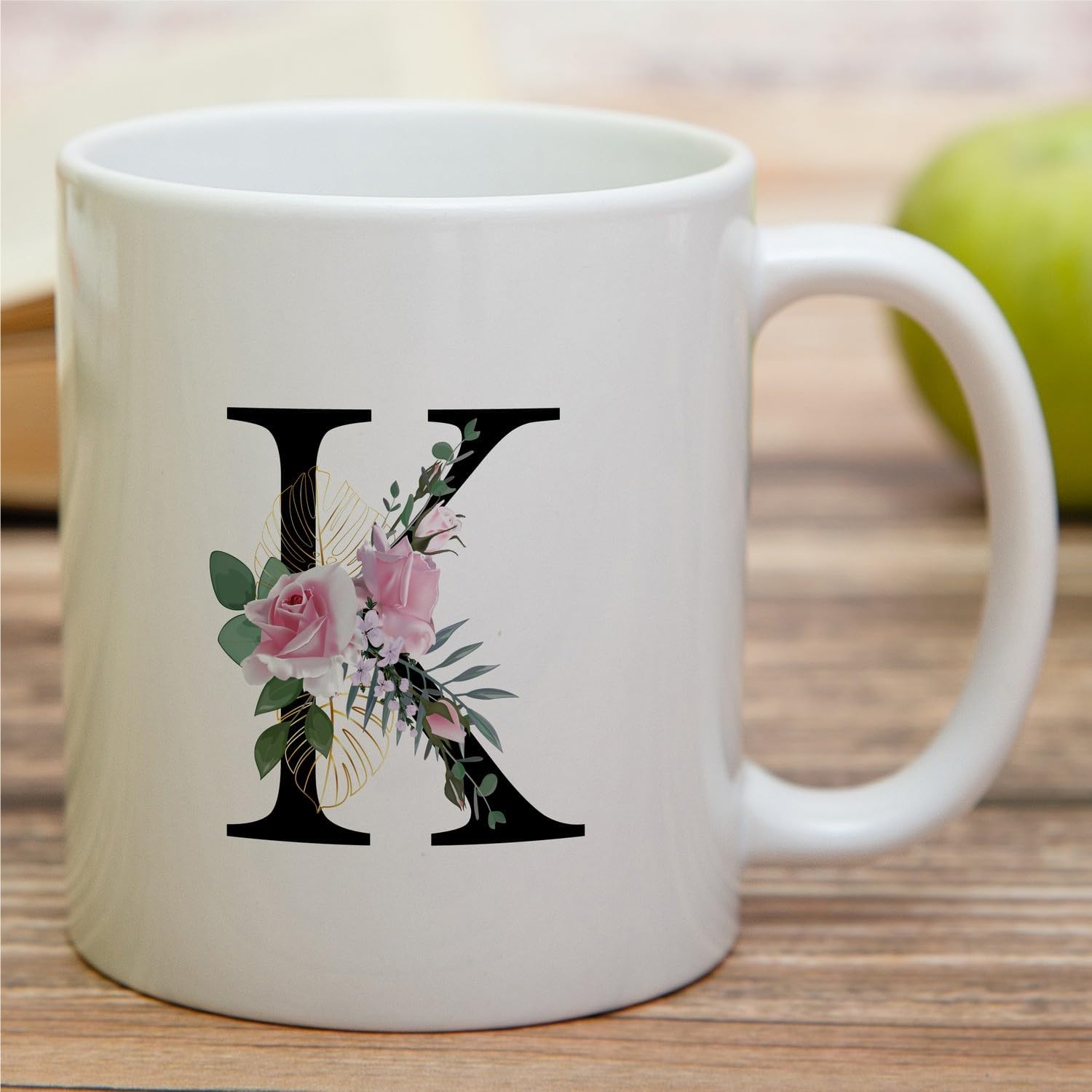 Retreez Ramo botánico floral inicial A-Z con monograma del alfabeto, taza de café de cerámica de 11 onzas  Agradecimiento agradecimiento, boda,