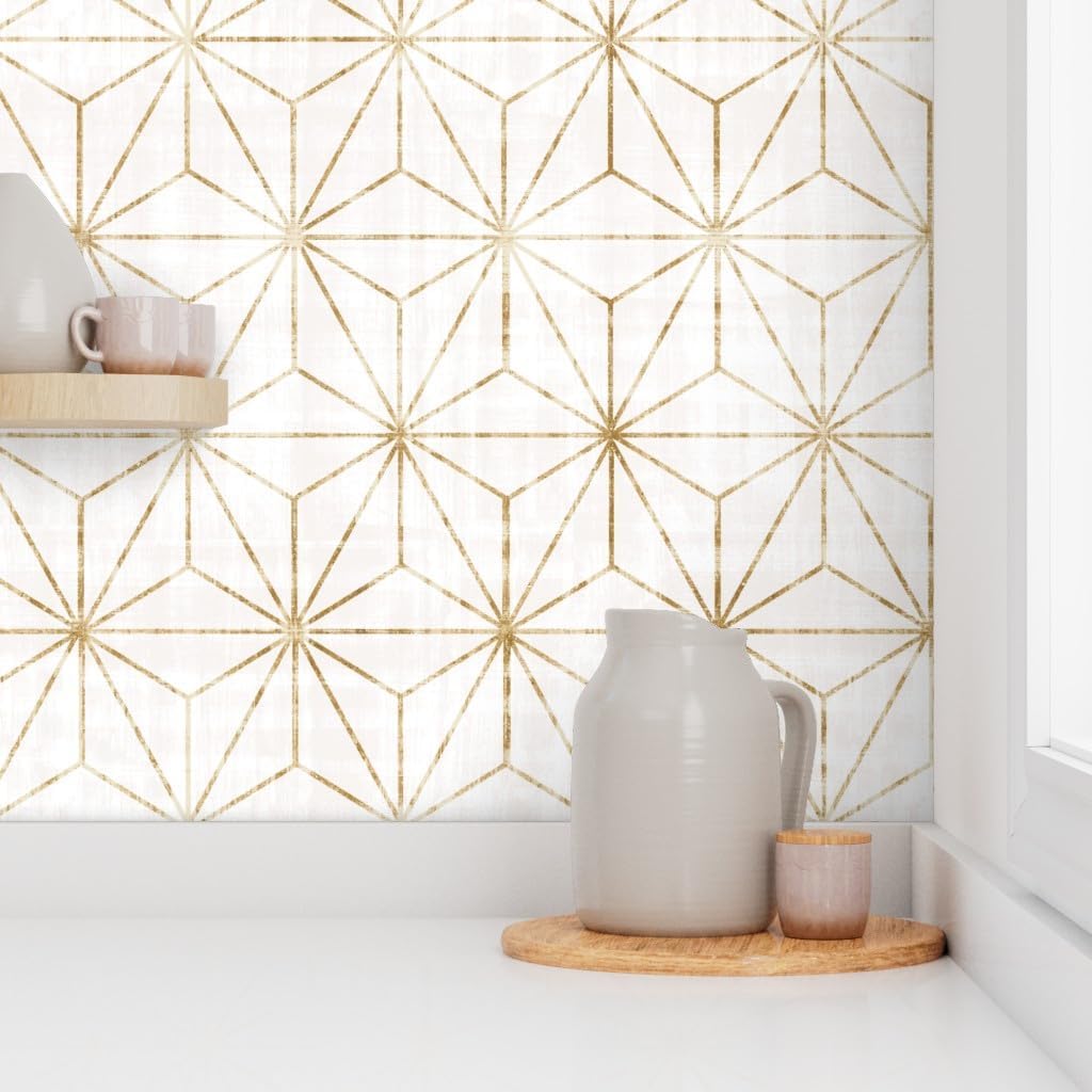 Spoonflower Muestra de papel tapiz extraíble – Star Geo Oro Blanco Triángulos geométricos Holiday Abstracto Minimalista Personalizado Pre-Pegado