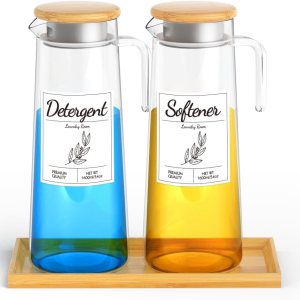 Moryimi Dispensador de detergente líquido para lavandería para organización y almacenamiento de lavandería, paquete de 2 recipientes de detergente Moryimi Dispensador de detergente líquido para lavandería para organización y almacenamiento de lavandería, paquete de 2 recipientes de detergente