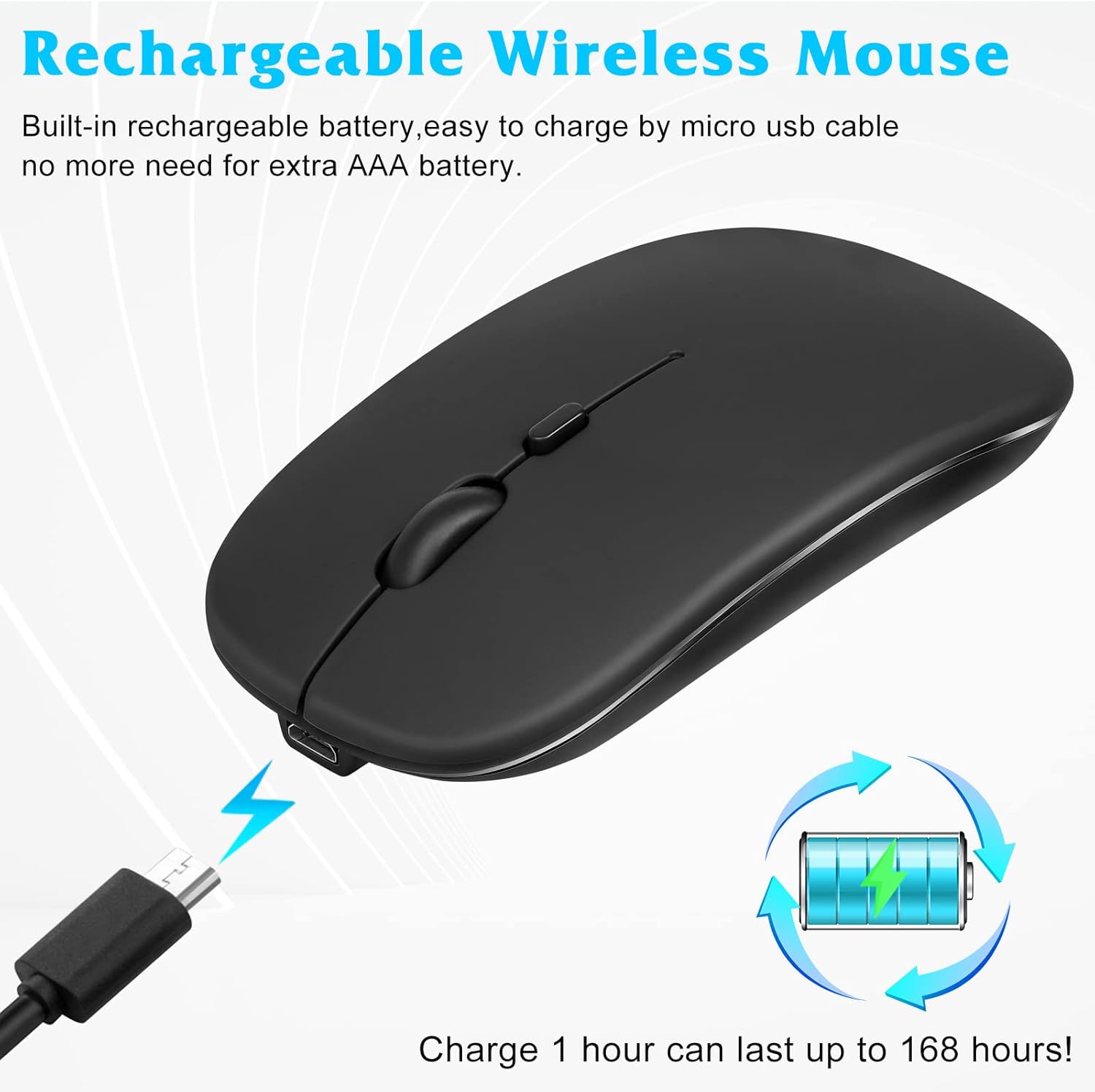 UrbanX Ratón inalámbrico recargable de 2,4 GHz y Bluetooth, para Tienda Fire HD 8 Plus (2020) Ratón inalámbrico Bluetooth para portátilPCMaciPad