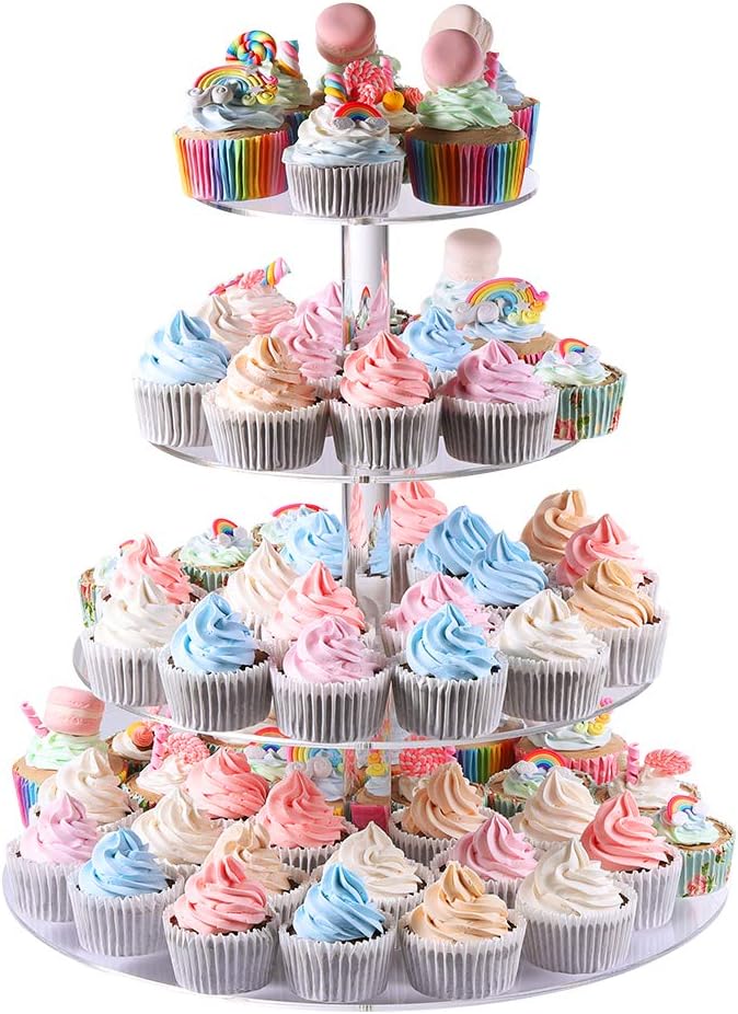 Soporte para cupcakes, soporte redondo de 4 niveles para cupcakes, torre de postres, soporte de pastelería para bodas, cumpleaños, fiestas