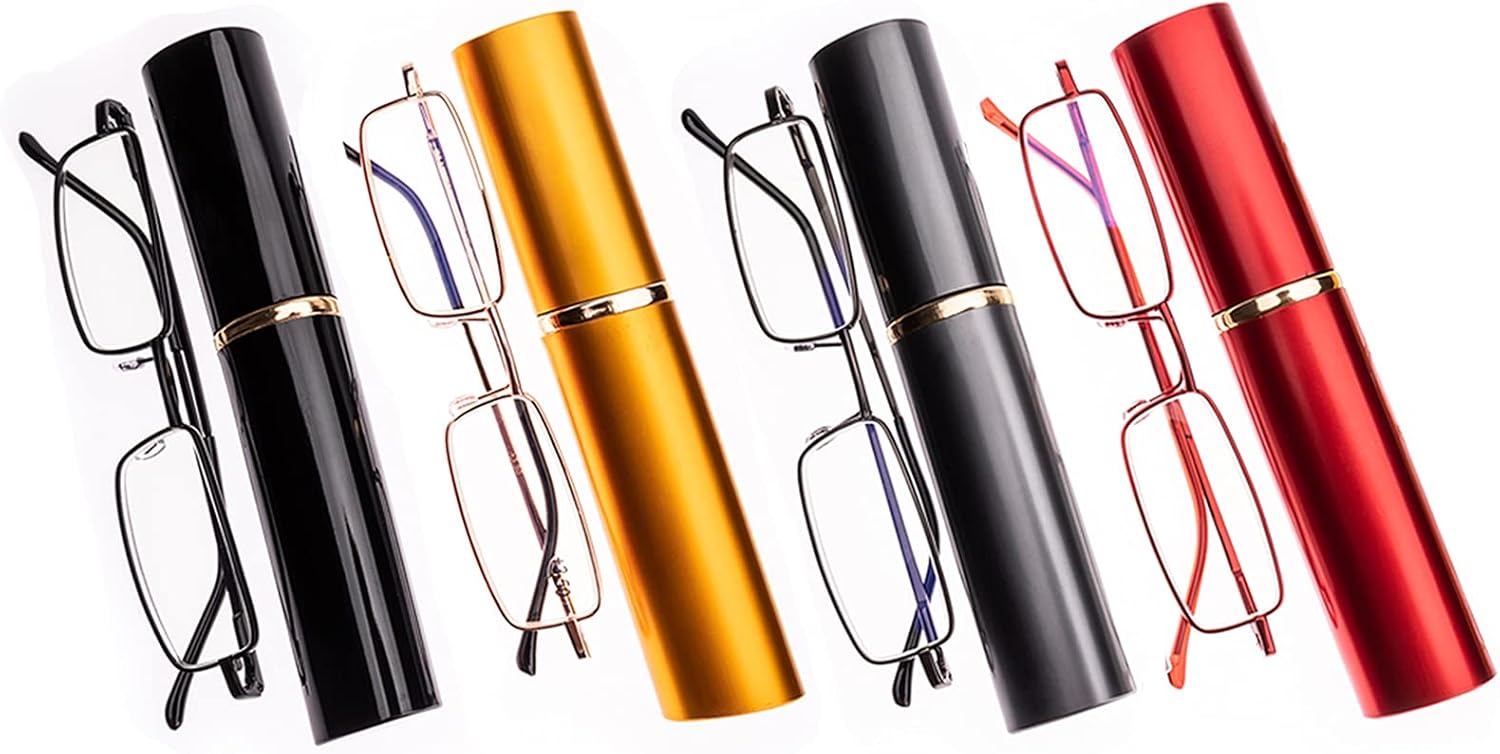 OWTXIS Lentes de lectura con bloqueo de luz azul, lectores de bolsillo delgados con estuche de clip para bolígrafo, mini lectores ligeros