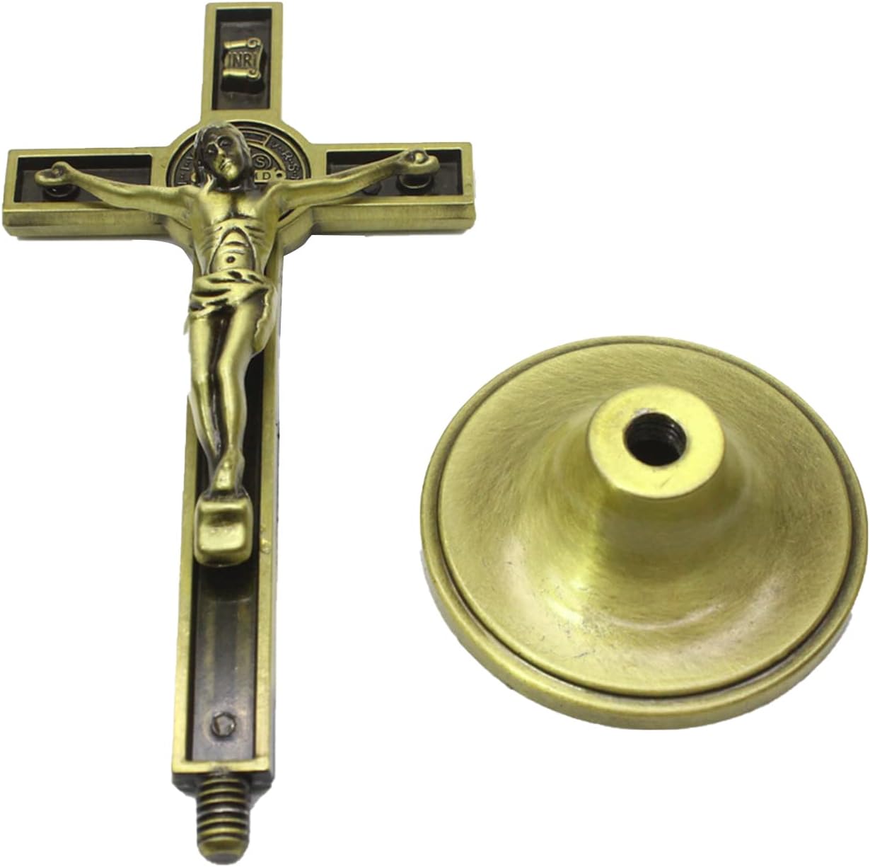 Crucifijo de pie con soporte desmontable, 4.5 pulgadas de metal católico de Jesucristo Cruz de Jesús estatua escultura para el hogar, oficina,
