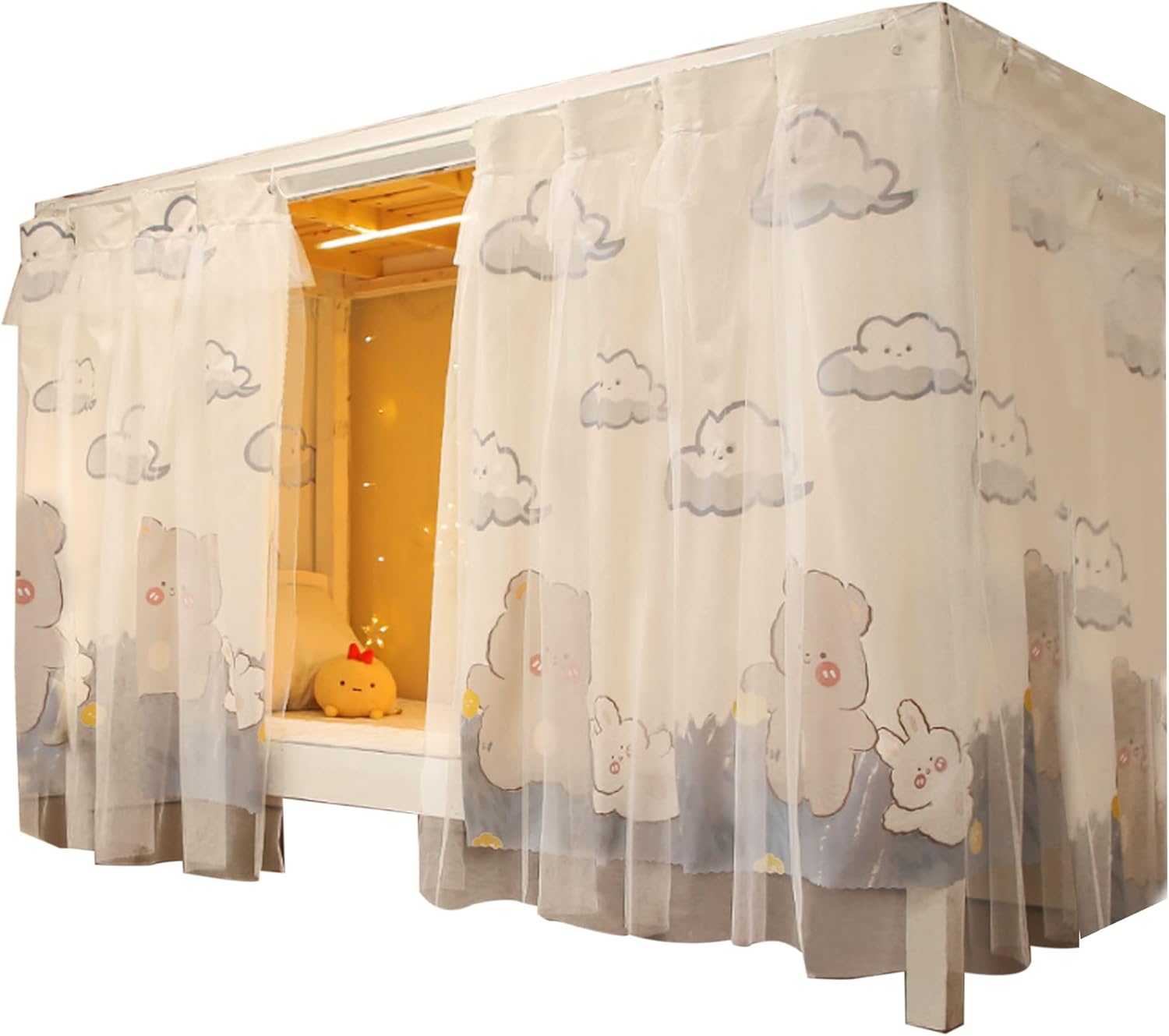 Hermosas cortinas de gasa para litera, cortinas con encaje para privacidad, 2 paneles, conejo de oso