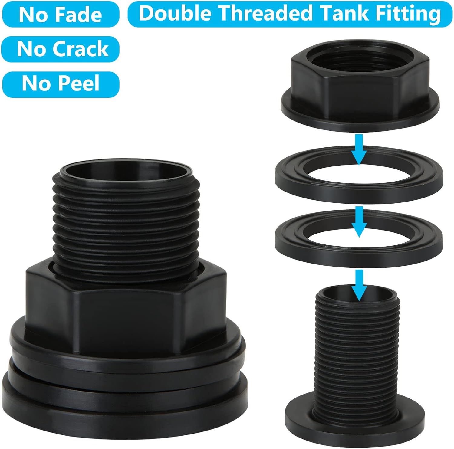 8 piezas de montaje de mamparo de PVC macho de 34 pulgadas, conector de tanque de agua hembra de 12 pulgada, conector de tanque de doble rosca para