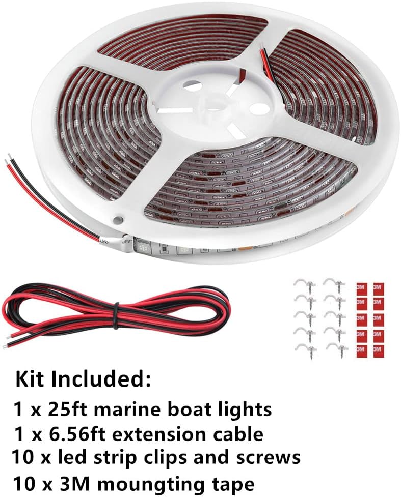 Luces LED de barco de 25 pies, tira de luces LED de pontón marino impermeable, luz interior de cubierta de barco, accesorios de barco, luces debajo